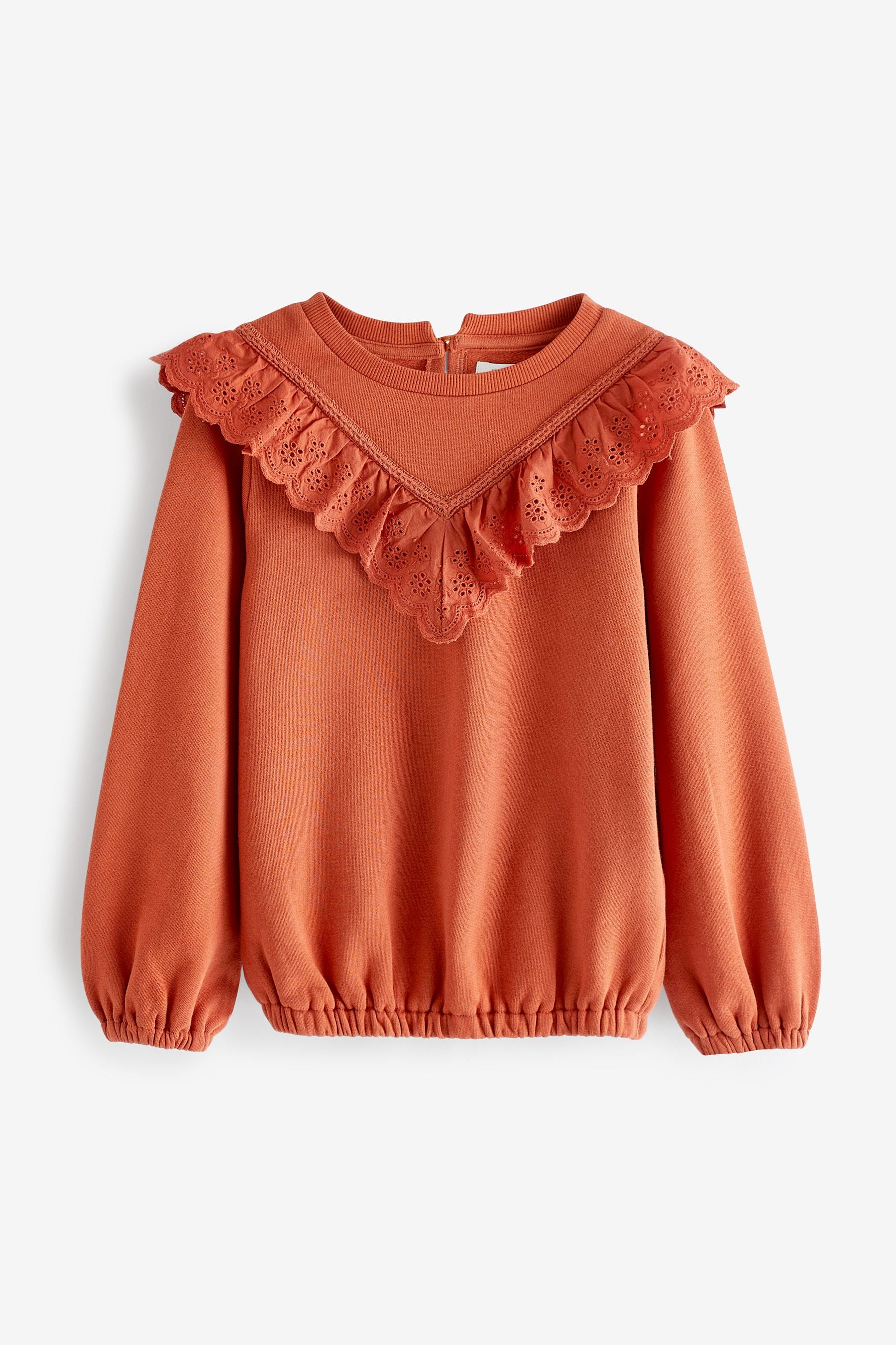 Rust Brown Broderie Edge Sweatshirt (3-16yrs)