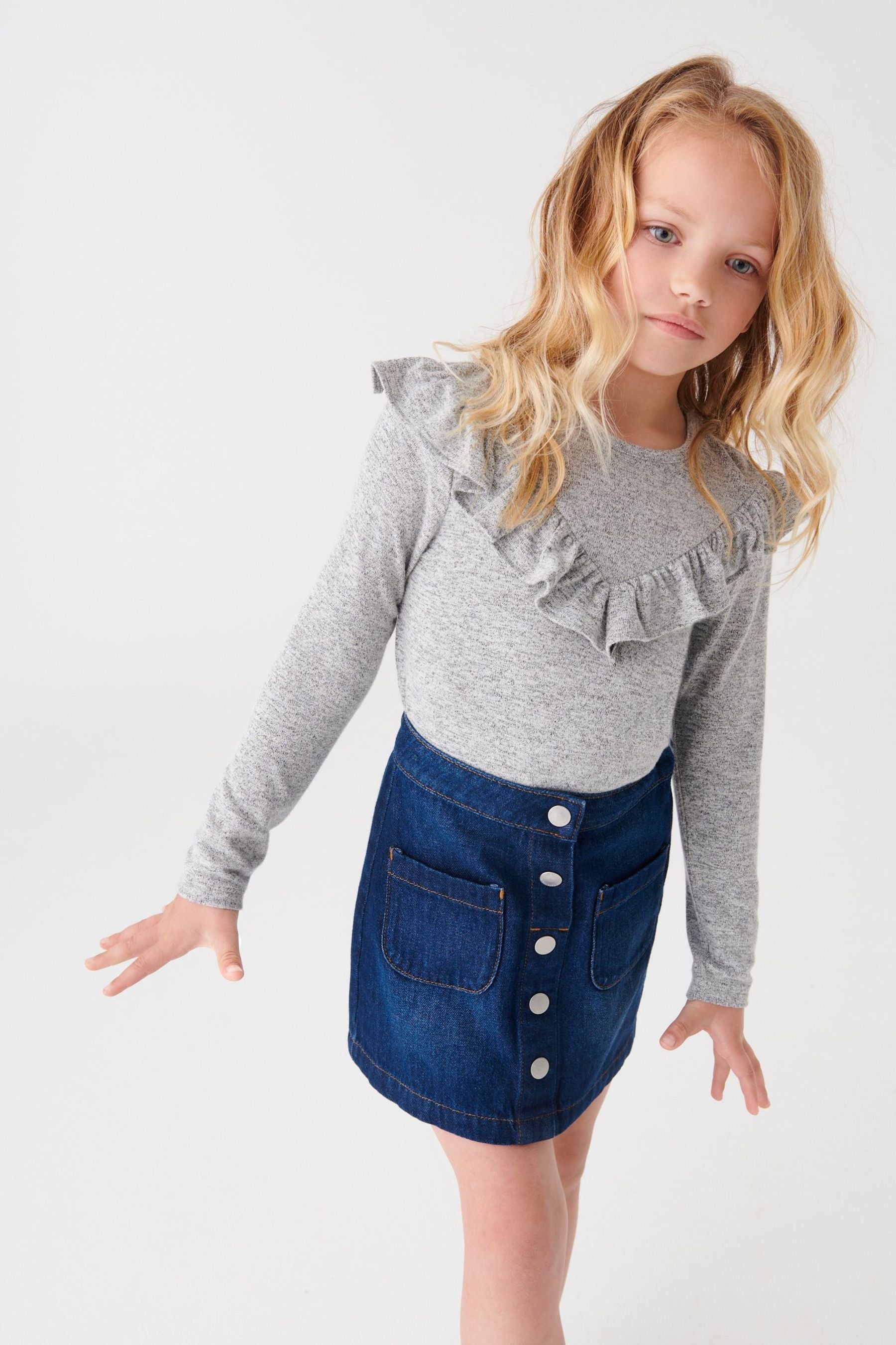 Grey Grey Frill Long Sleeve Top (3-16yrs)