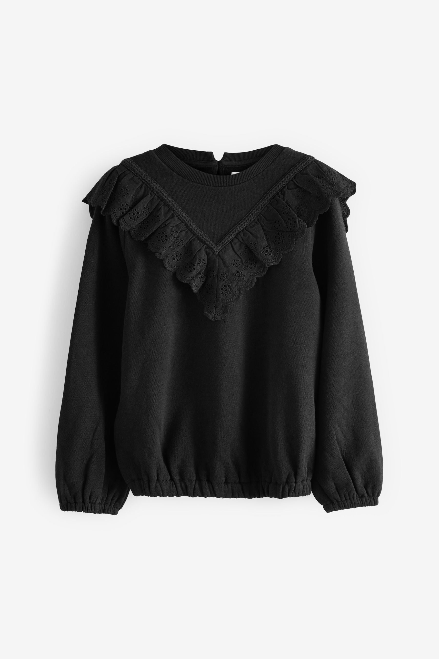 Black Broderie Edge Sweatshirt (3-16yrs)