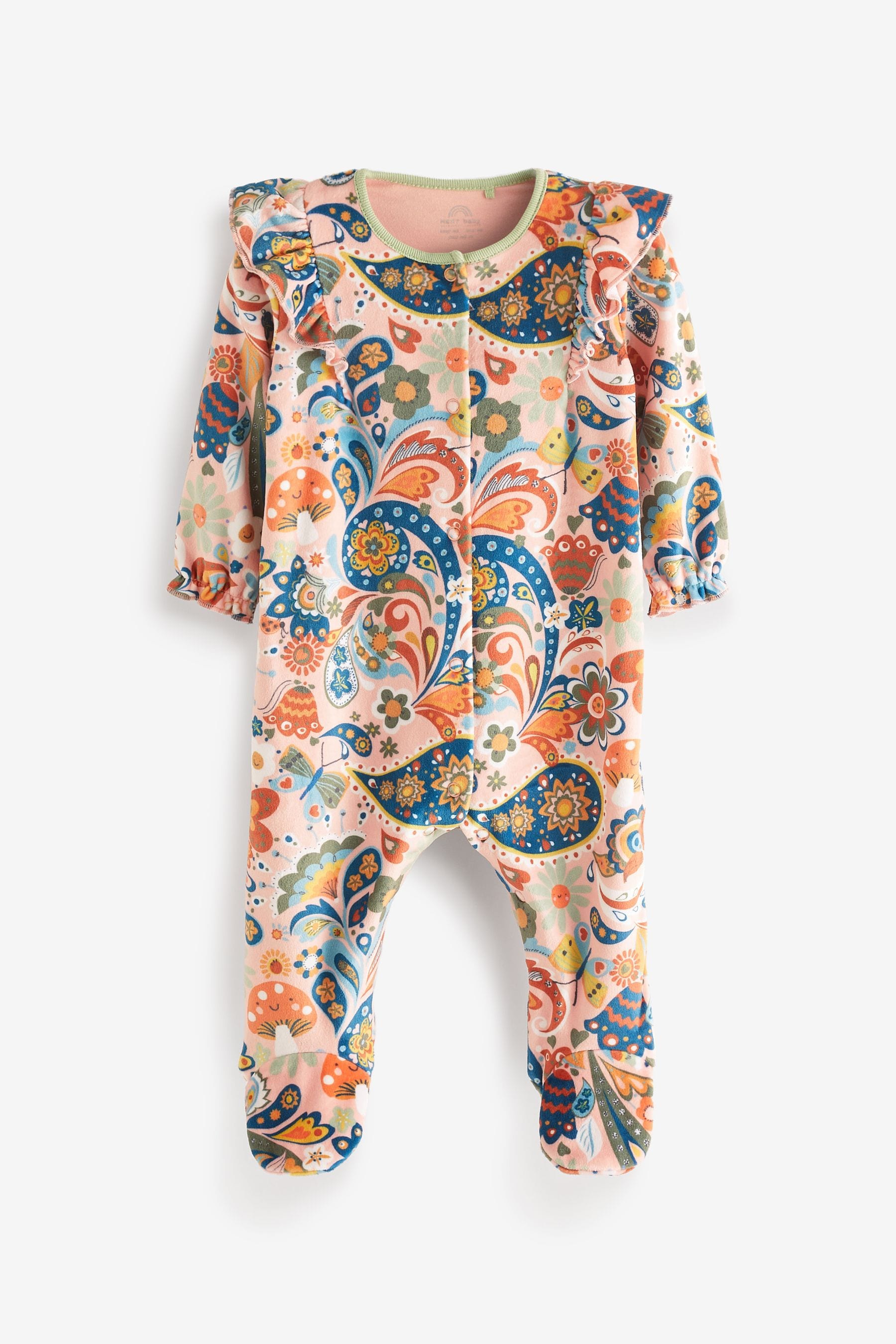 Pink Paisley Velour Baby Sleepsuit And Turban Hat (0-3yrs)