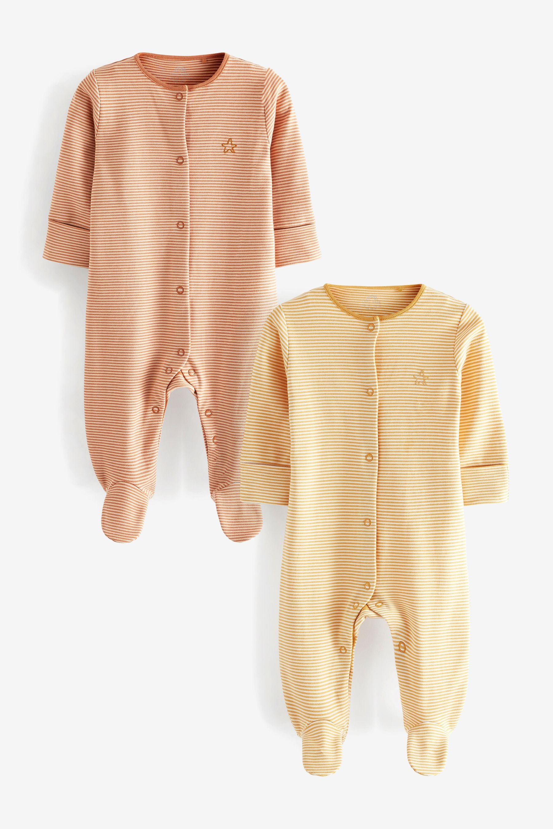 Ochre Yellow/Tan Brown Stripe 2 Pack Baby Sleepsuits (0-2yrs)