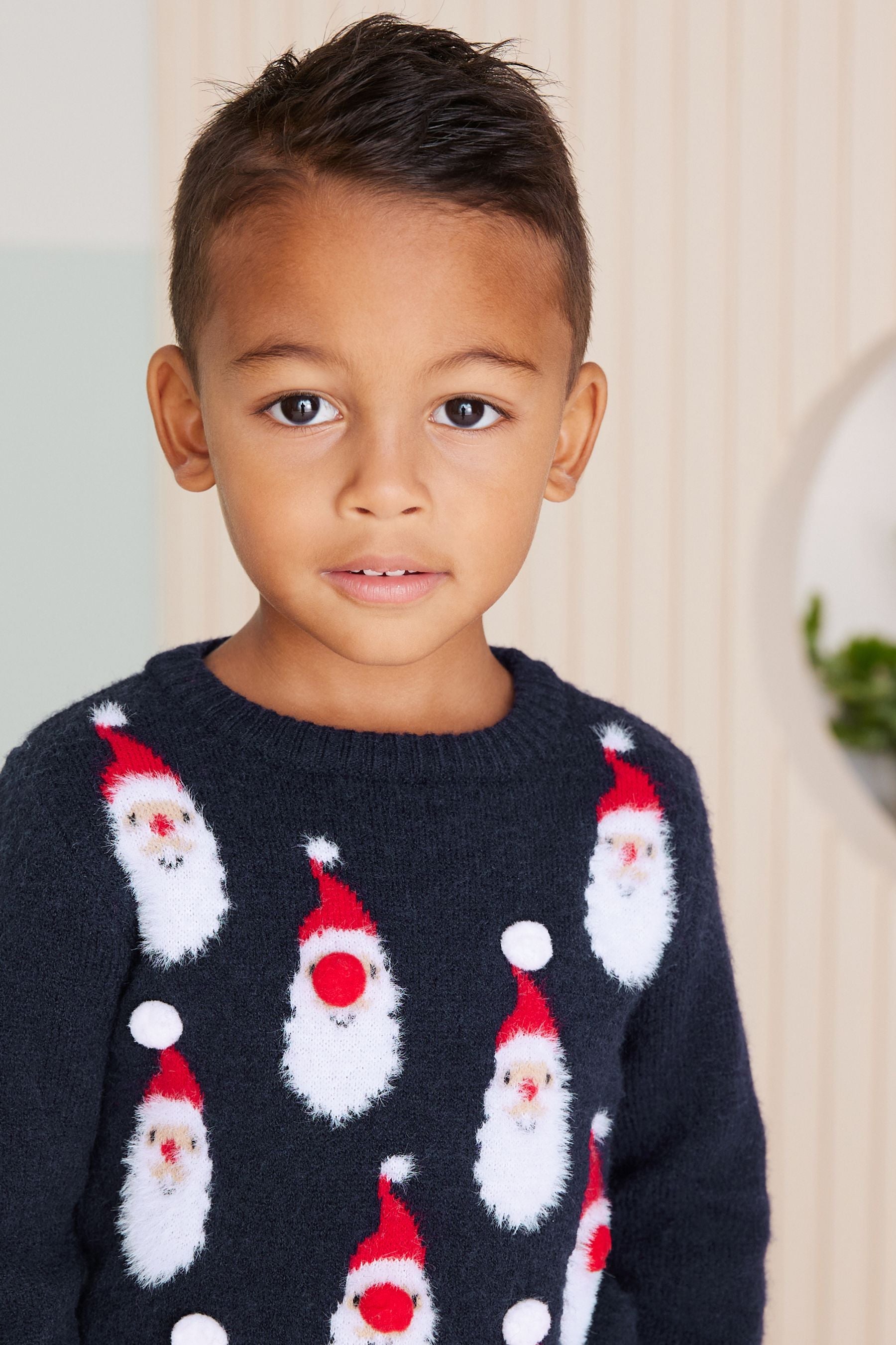 Navy Blue All Over Knitted Santa Jumper (3mths-7yrs)