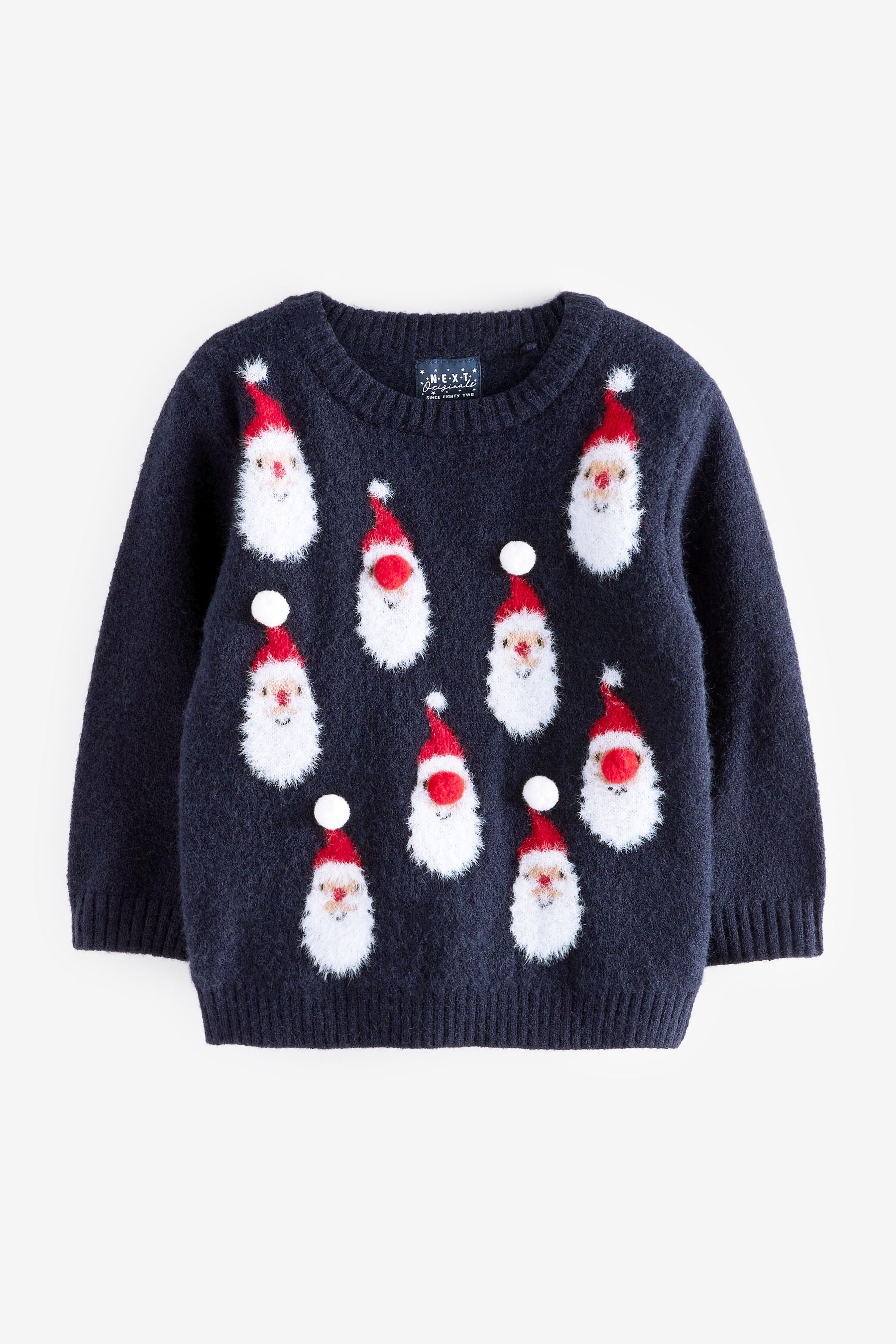 Navy Blue All Over Knitted Santa Jumper (3mths-7yrs)