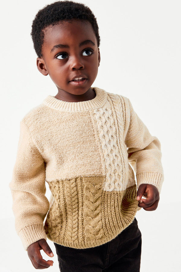 Ecru Block Cable Crew Jumper (3mths-7yrs)