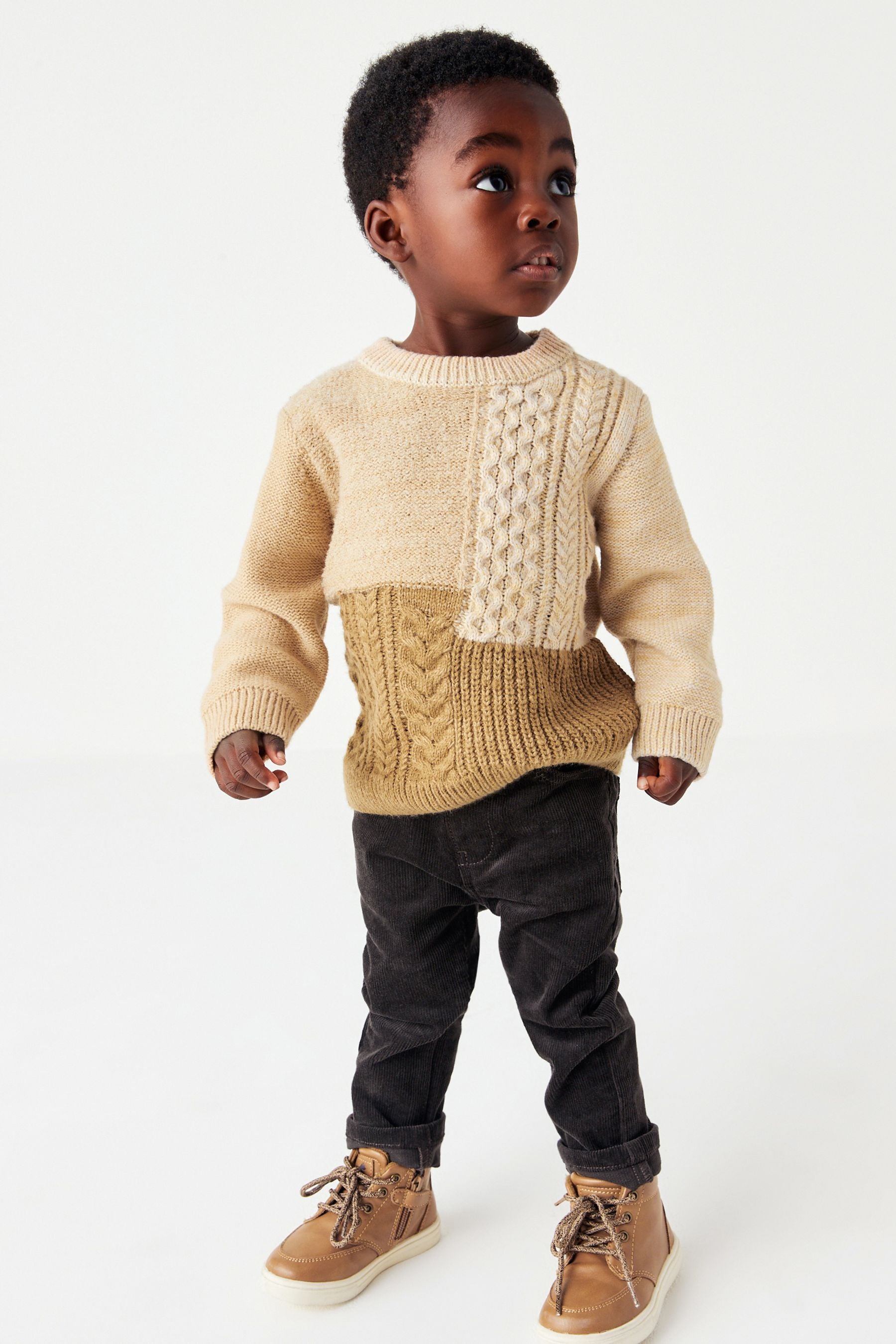 Ecru Block Cable Crew Jumper (3mths-7yrs)