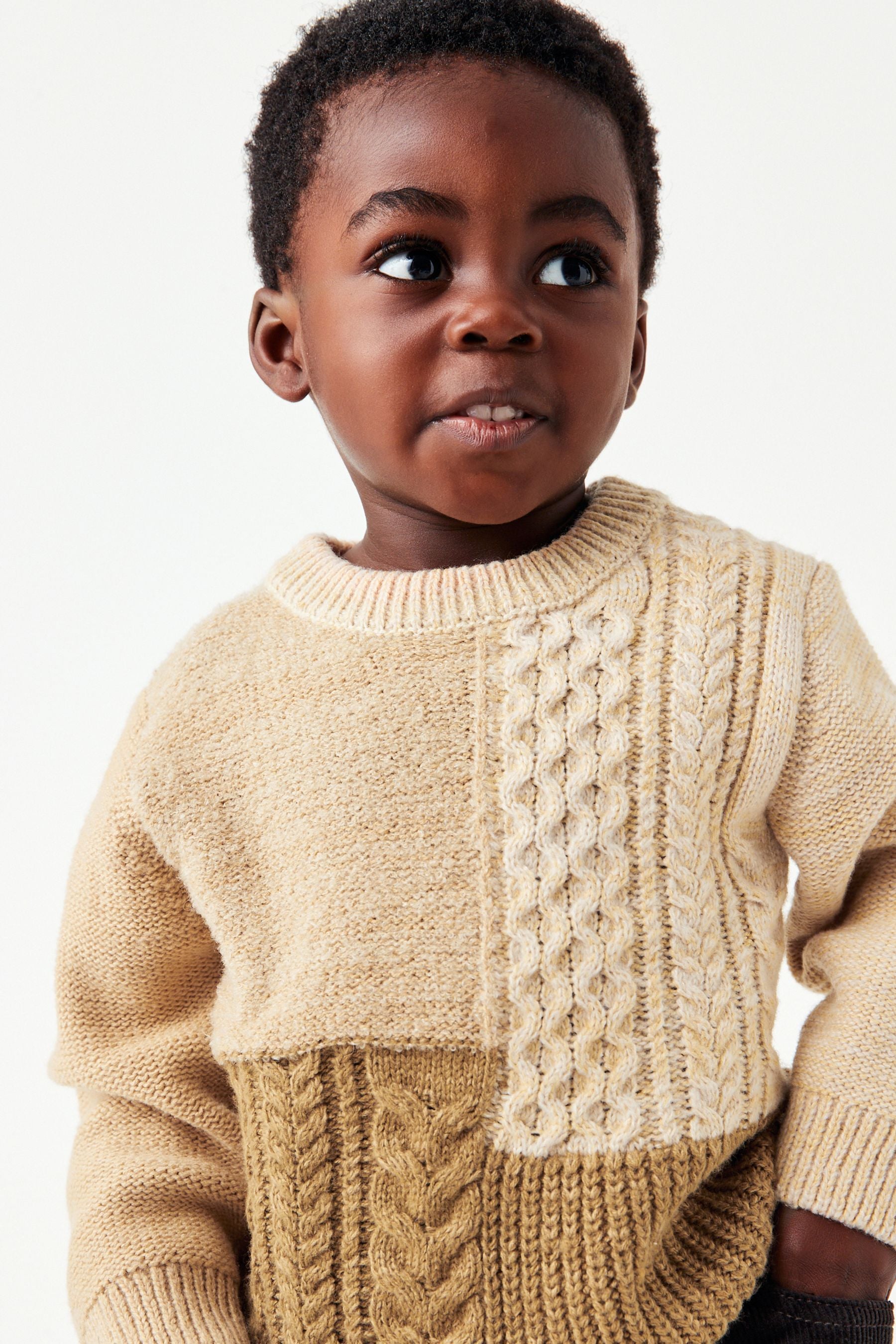 Ecru Block Cable Crew Jumper (3mths-7yrs)