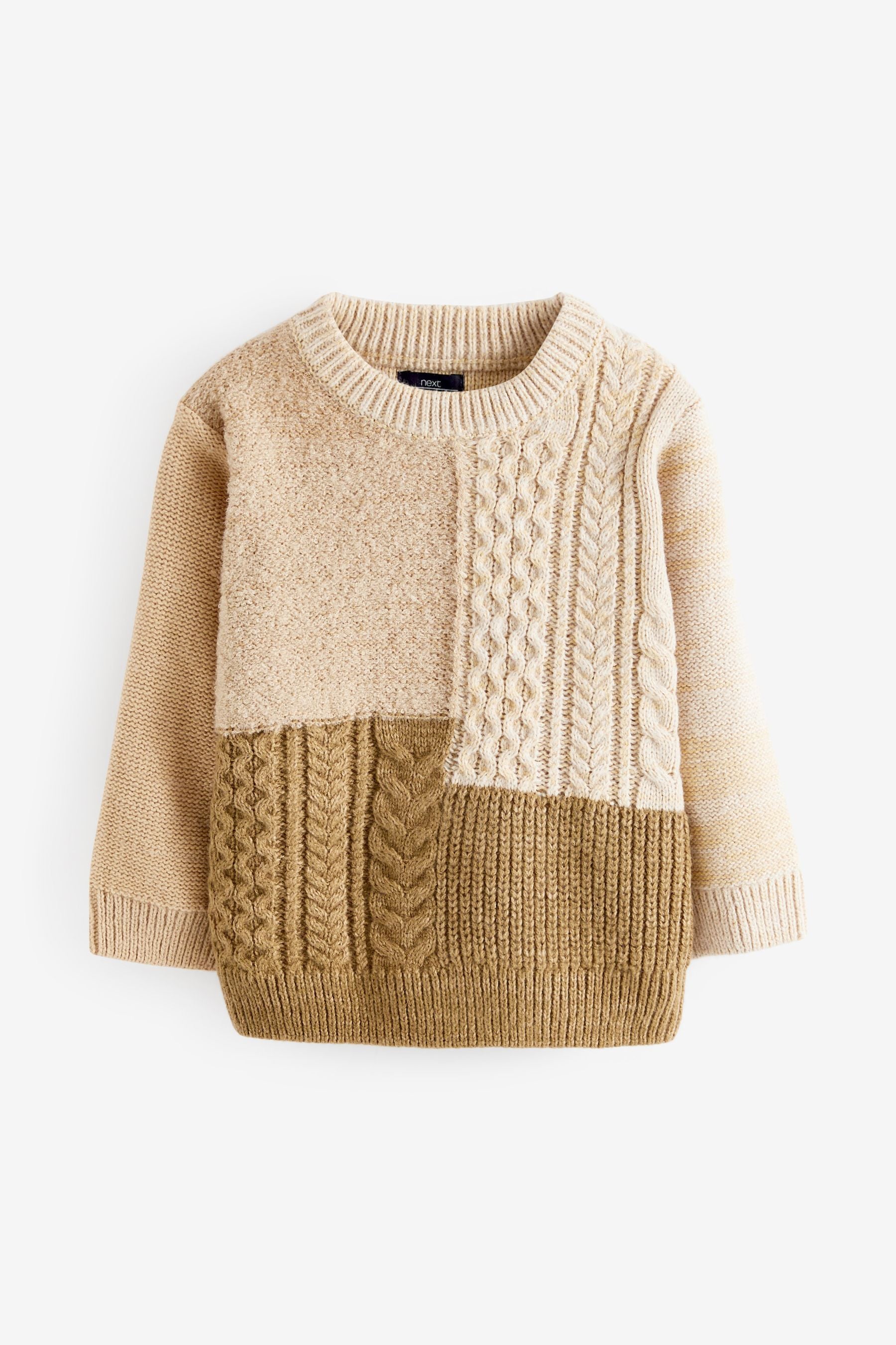 Ecru Block Cable Crew Jumper (3mths-7yrs)