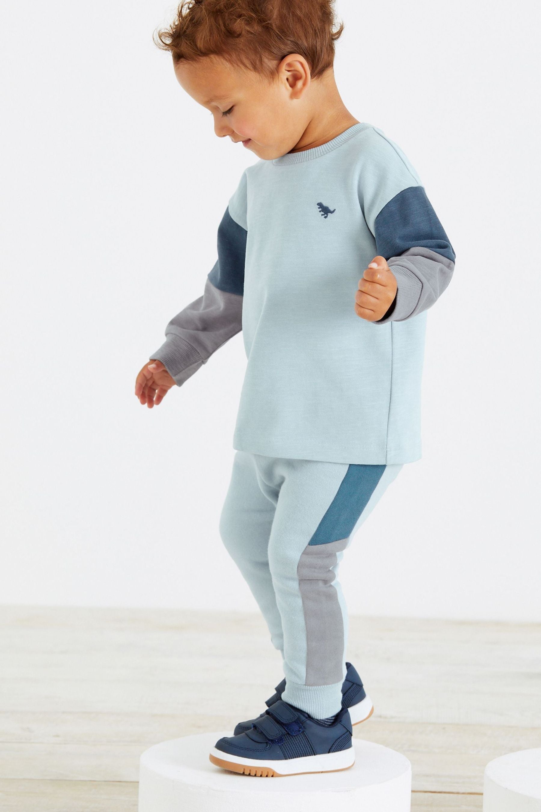 Blue Next Long Sleeve Cosy Colourblock T-Shirt And Joggers Set (3mths-7yrs)