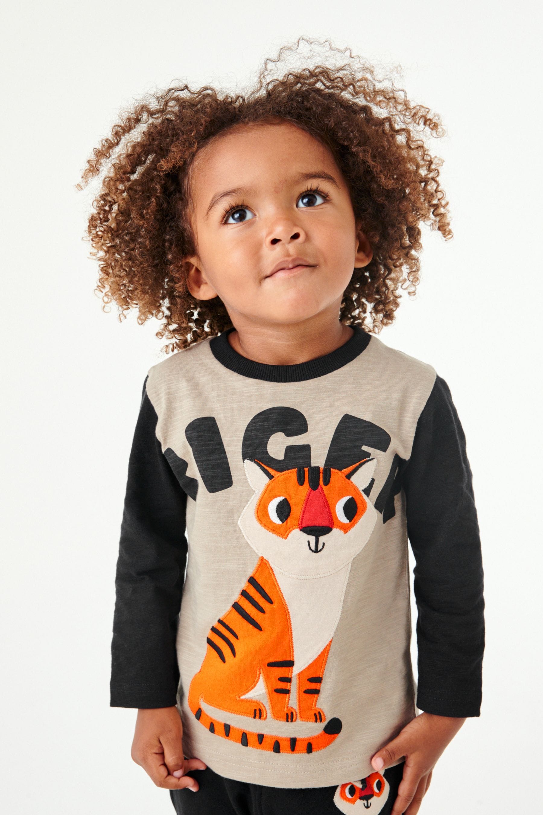 Monochrome Tiger Long Sleeve Appliqu T-Shirt And Joggers Set (3mths-7yr