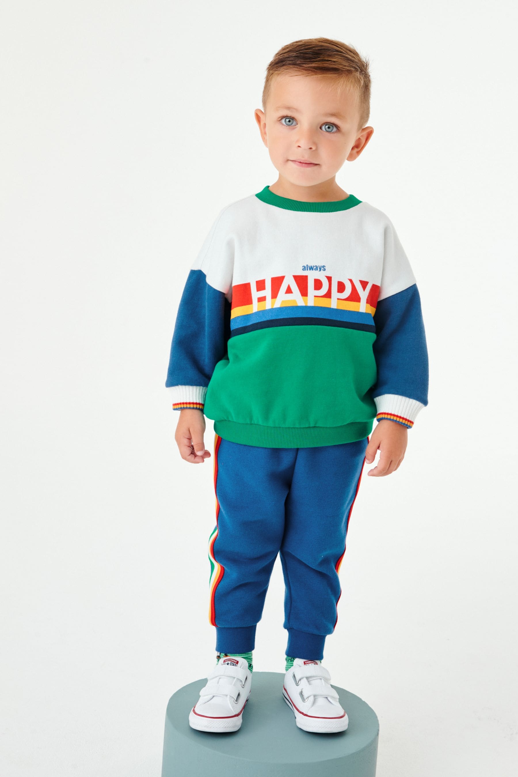 Multi Colourblock Slogan Sweatshirt and Jogger Set (3mths-7yrs)