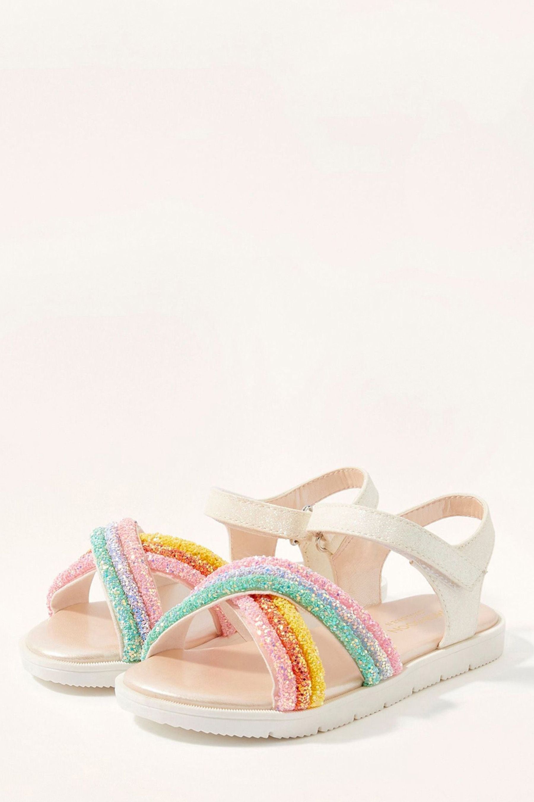 White Monsoon White Cross Strap Glitter Rainbow Sandals