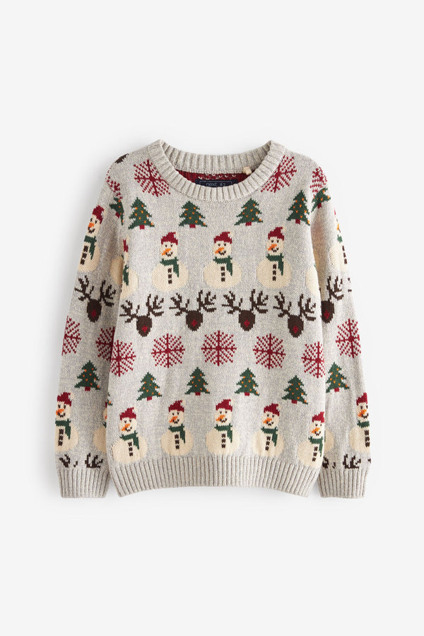 Grey Kids Matching Family Snowman Christmas Jumper (3mths-16yrs)