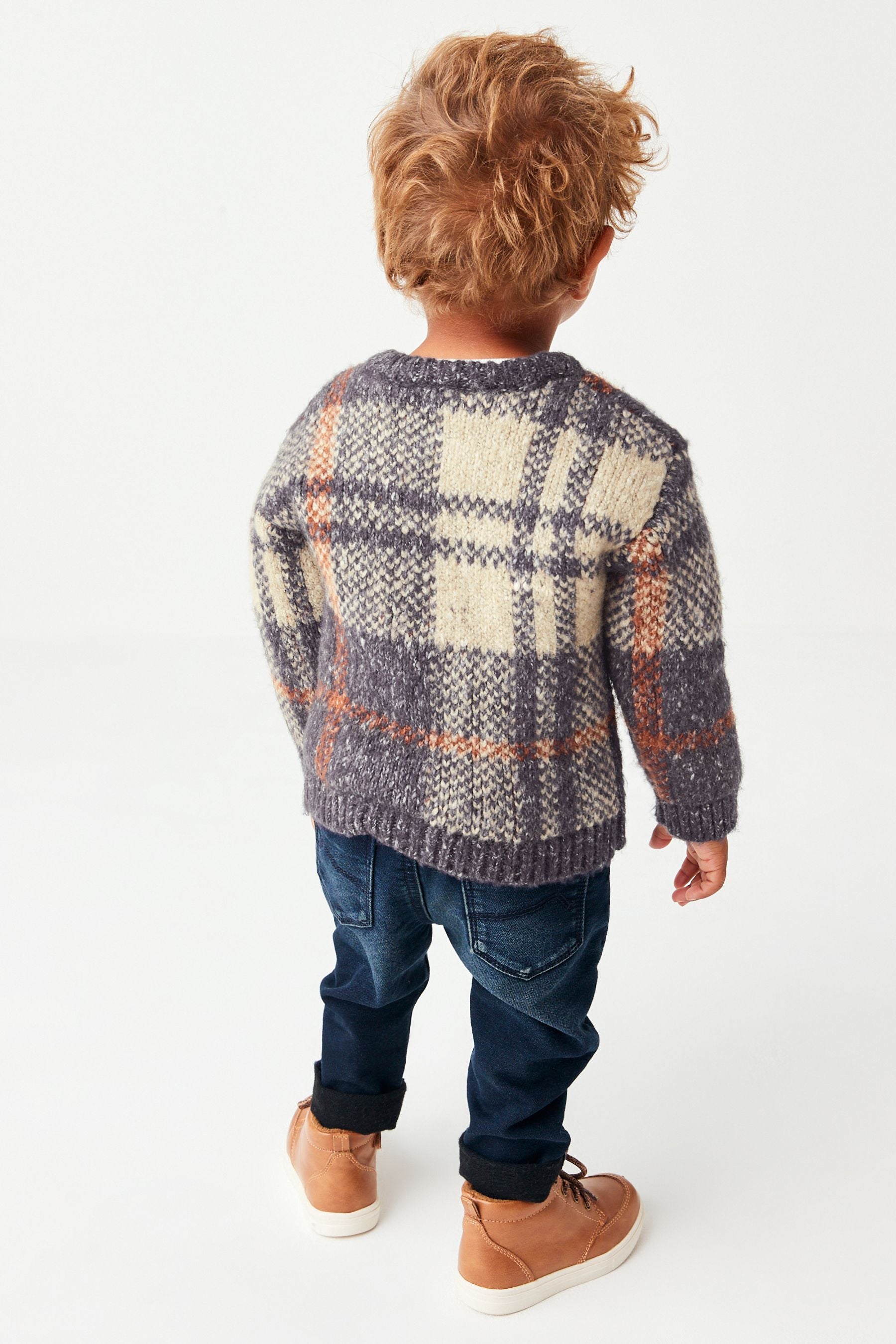 Navy Blue Check Crew Jumper (3mths-7yrs)