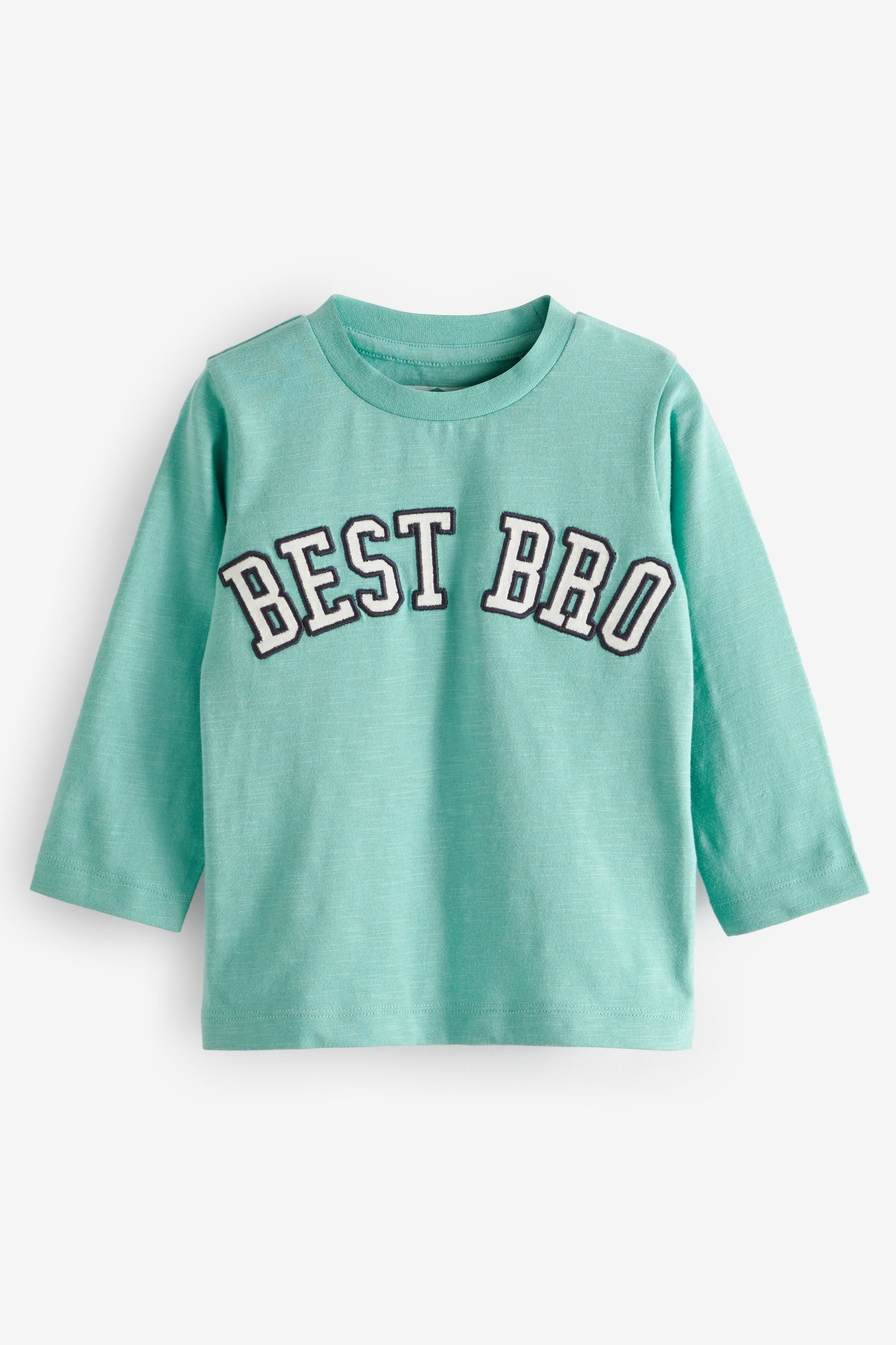 Mint Blue Best Bro Long Sleeve Slogan T-Shirt (3mths-7yrs)