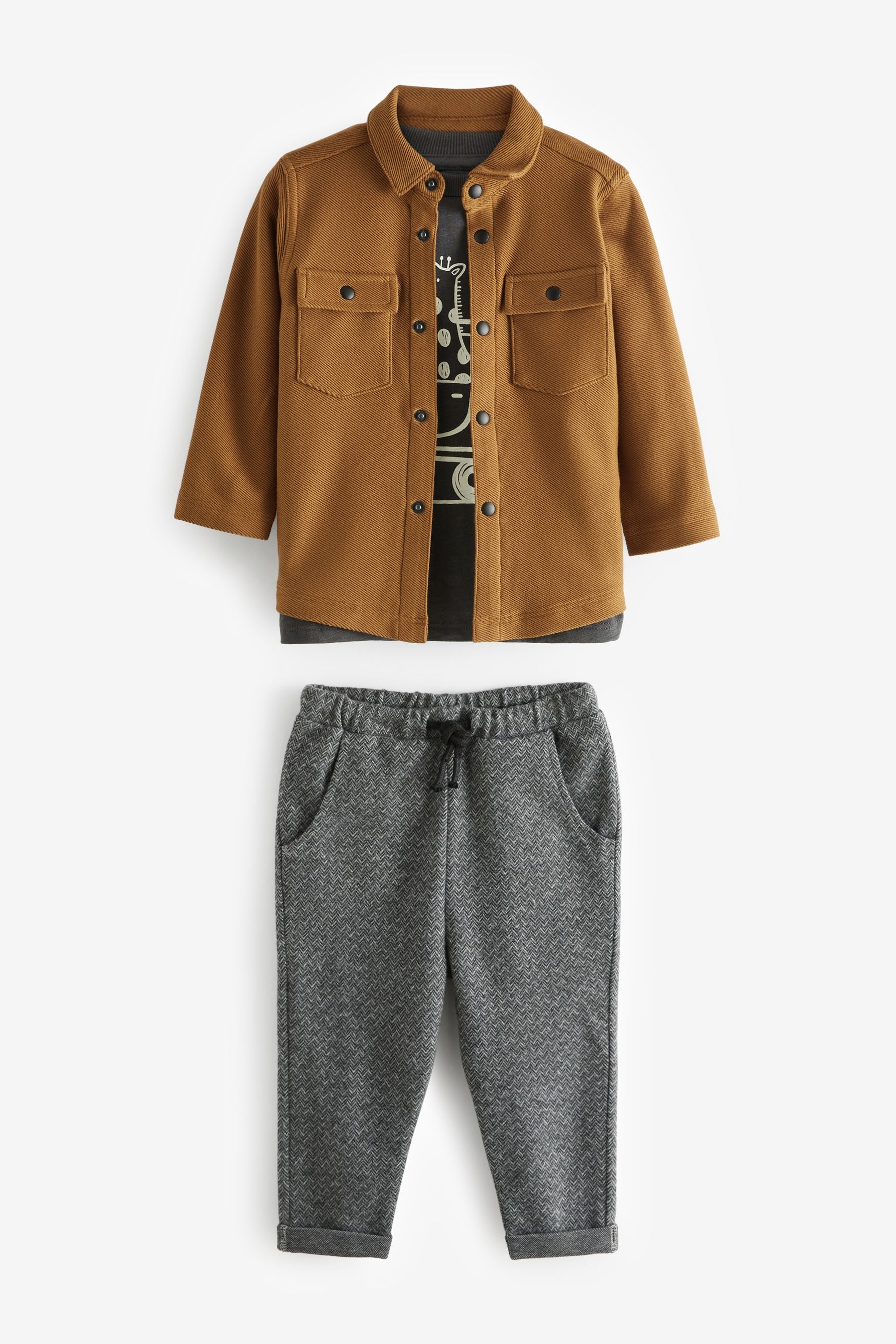 Tan Brown/Grey 3 Piece Jersey Trousers Set (3mths-7yrs)