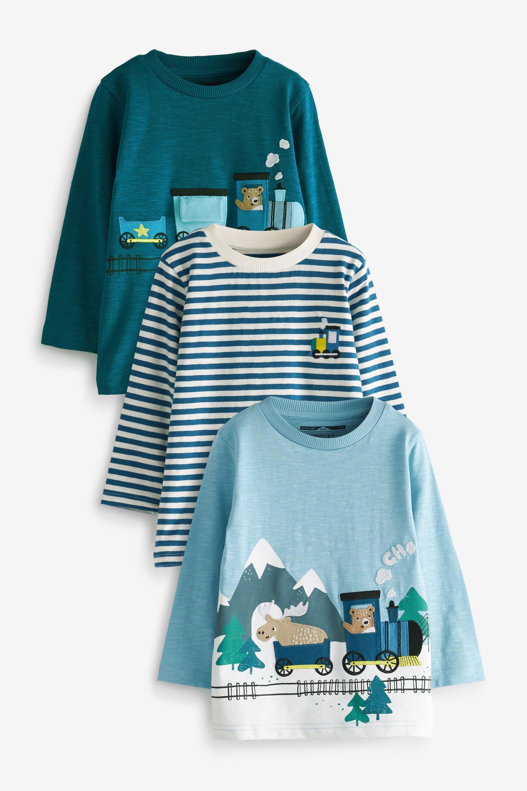 Blue Moose Train 3 Pack Long Sleeve Character T-Shirts (3mths-7yrs)