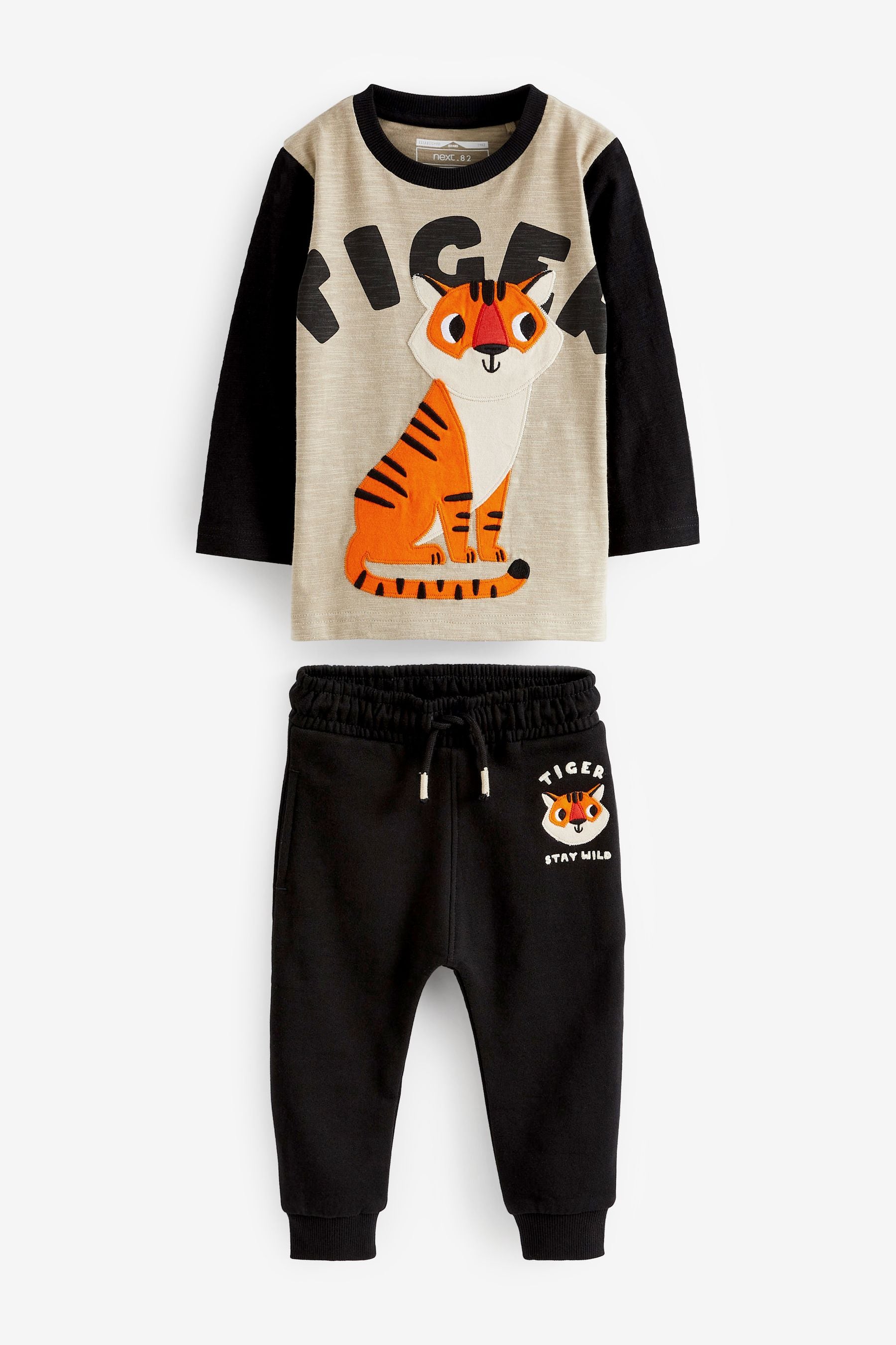 Monochrome Tiger Long Sleeve Appliqu T-Shirt And Joggers Set (3mths-7yr