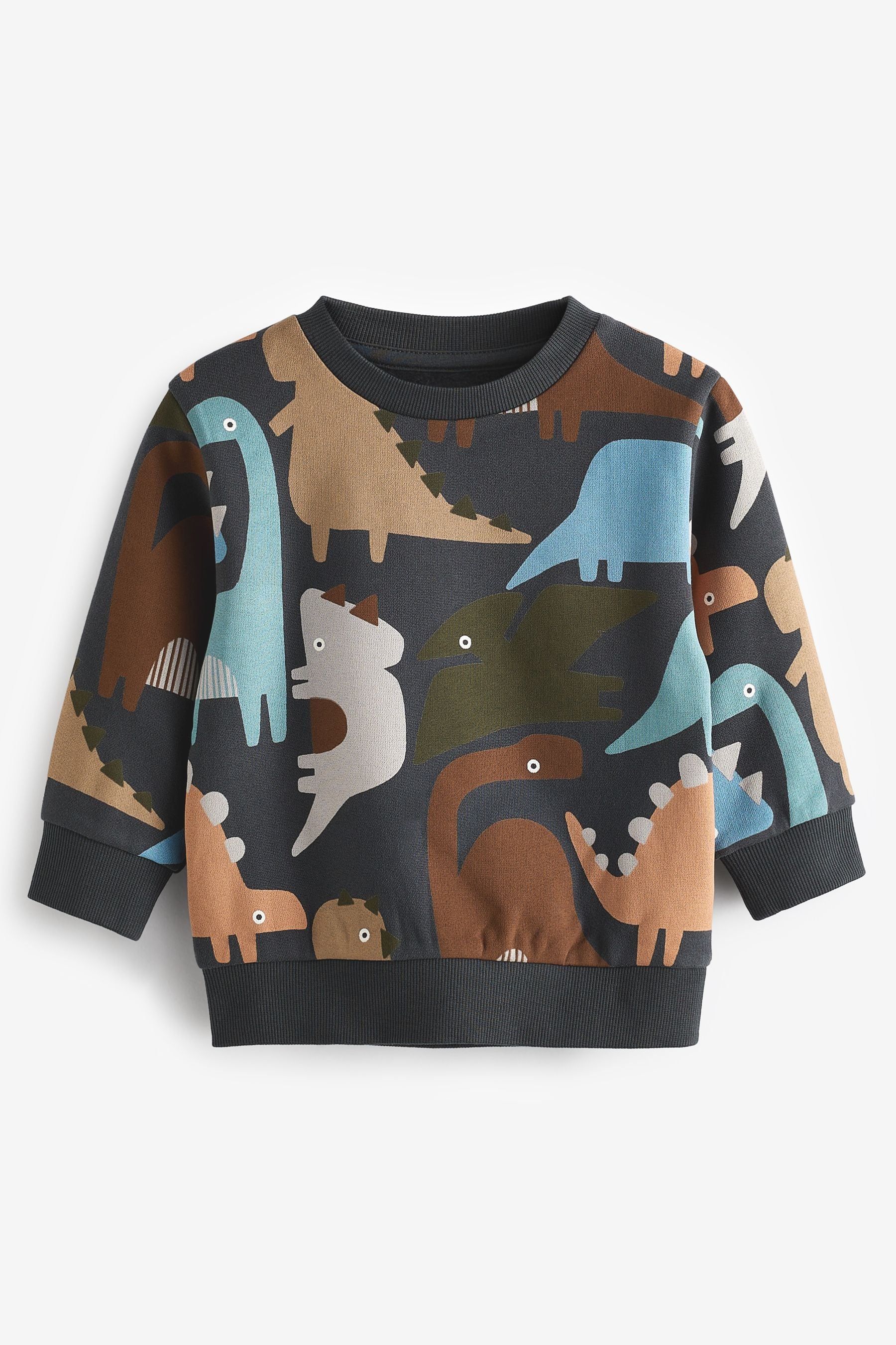 Charcoal Grey Dino All-Over Printed Character Sweatshirt (3mths-7yrs)