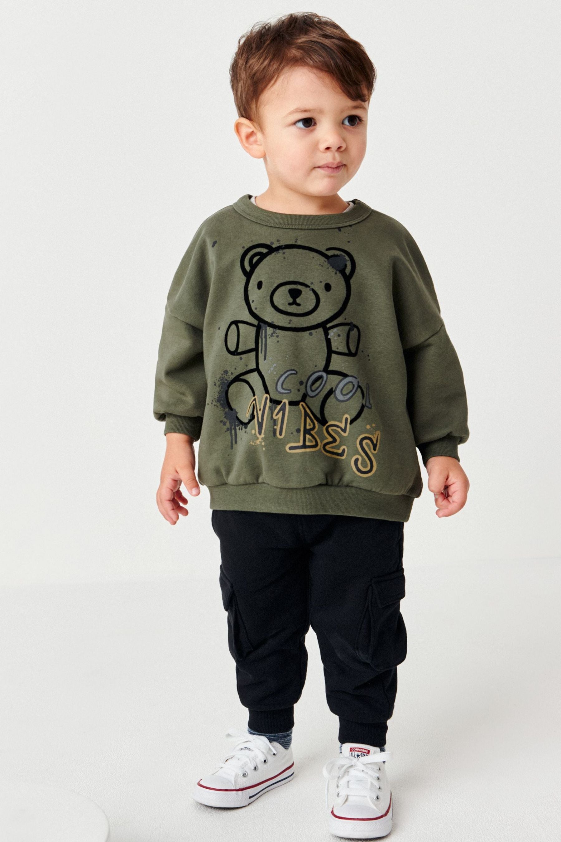 Khaki Green Bear Character Sweatshirt And Joggers Set (3mths-7yrs)