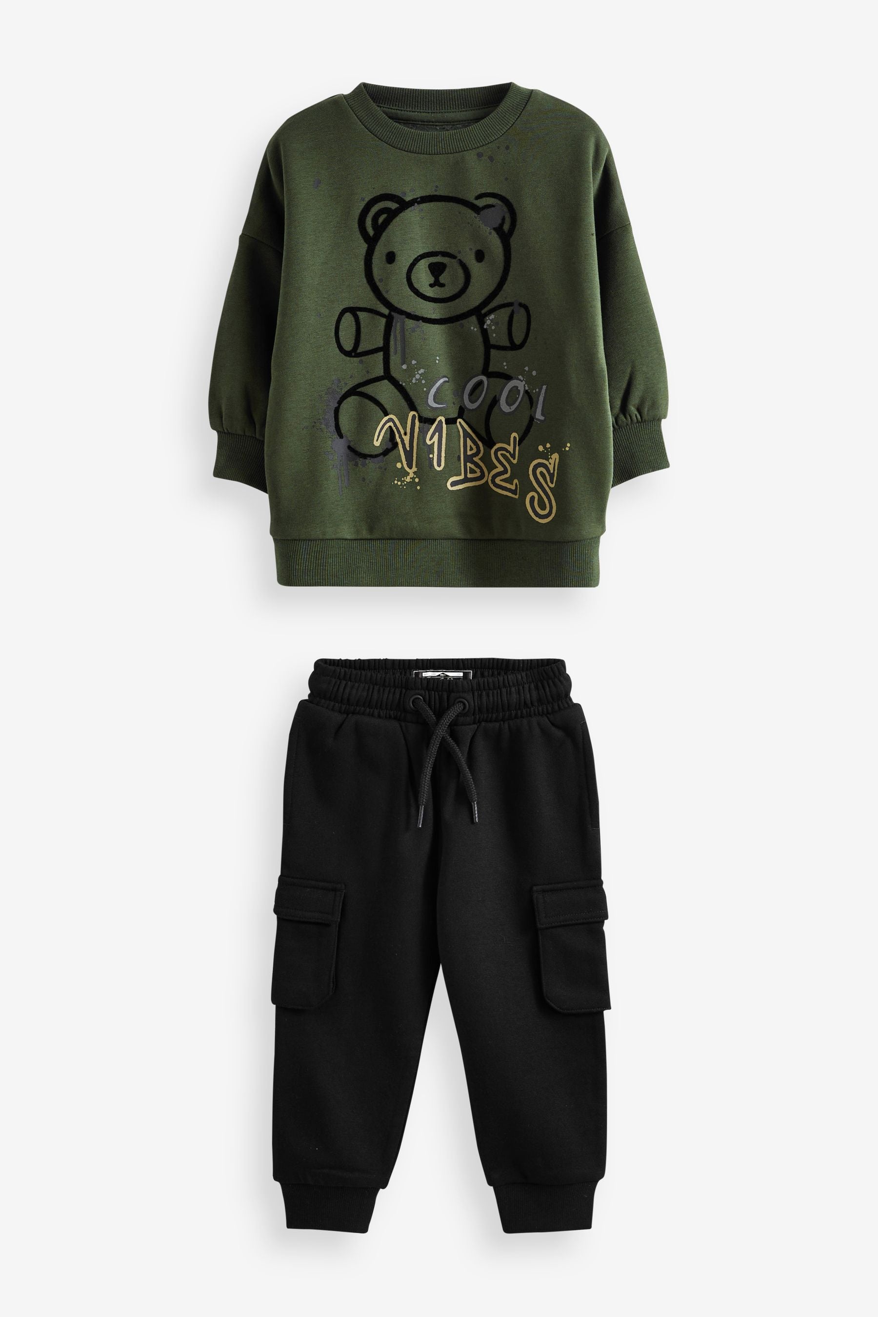 Khaki Green Bear Character Sweatshirt And Joggers Set (3mths-7yrs)