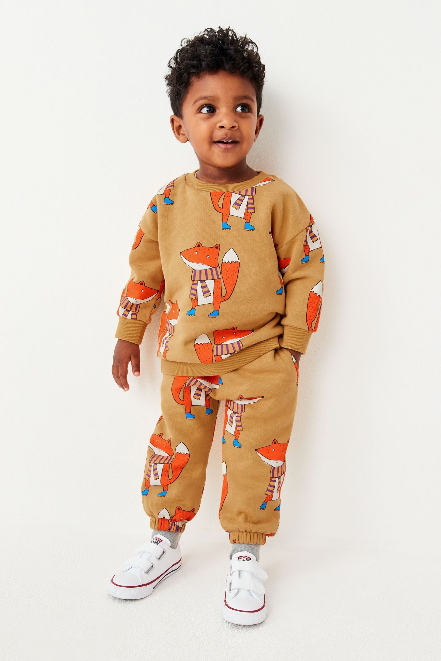 Ochre Yellow All-Over Print Jersey Sweatshirt And Joggers Set (3mths-7yrs)