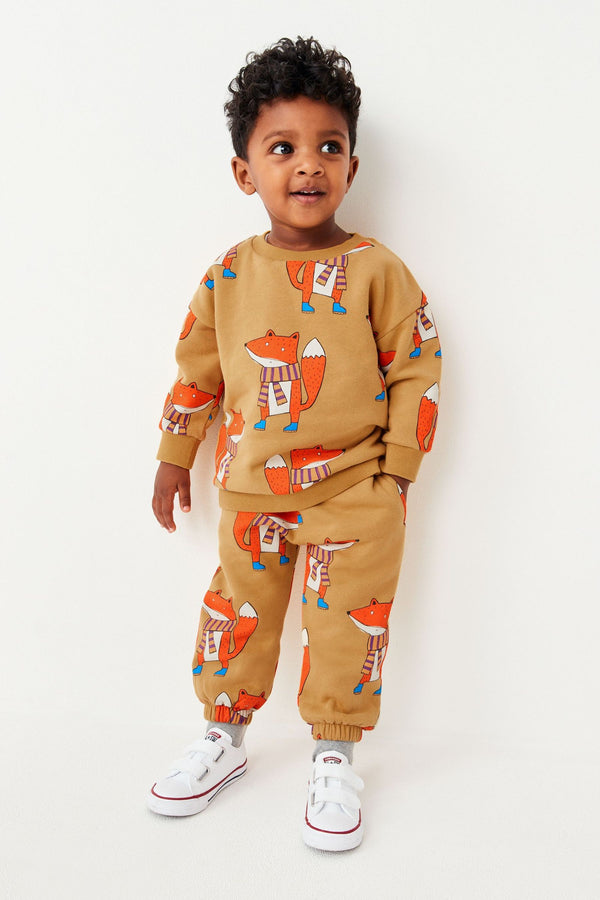 Ochre Yellow All-Over Print Jersey Sweatshirt And Joggers Set (3mths-7yrs)