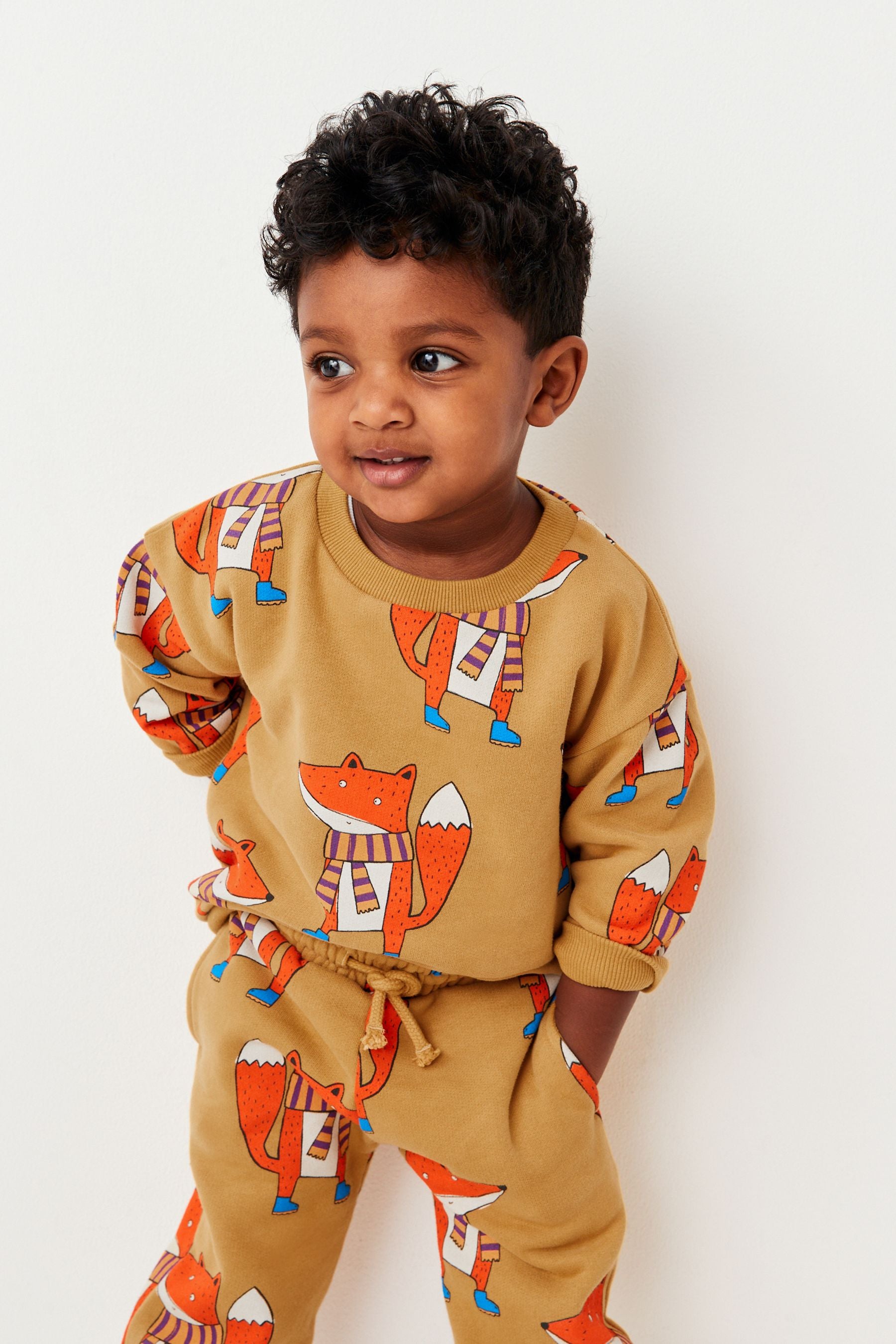 Ochre Yellow All-Over Print Jersey Sweatshirt And Joggers Set (3mths-7yrs)