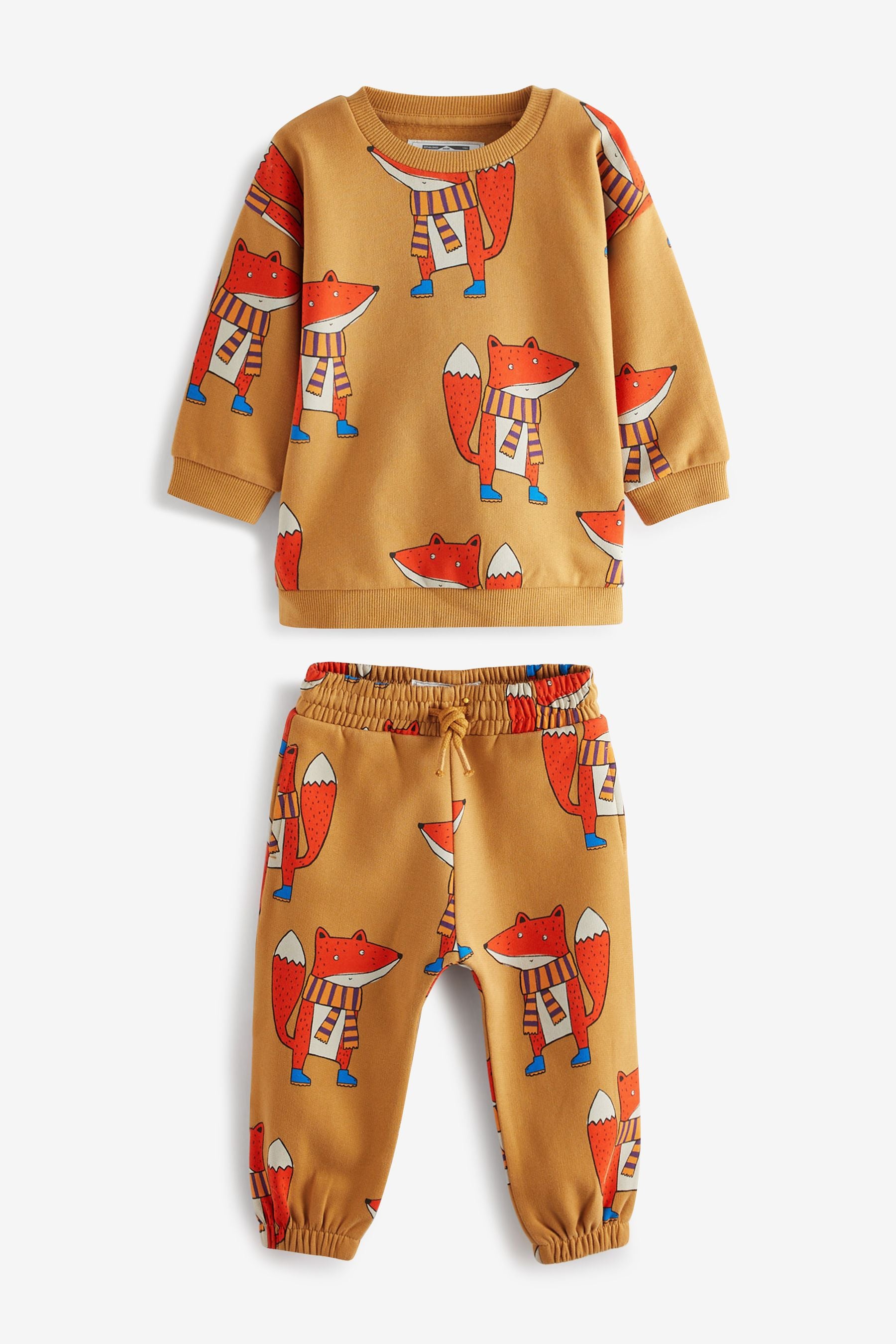 Ochre Yellow All-Over Print Jersey Sweatshirt And Joggers Set (3mths-7yrs)