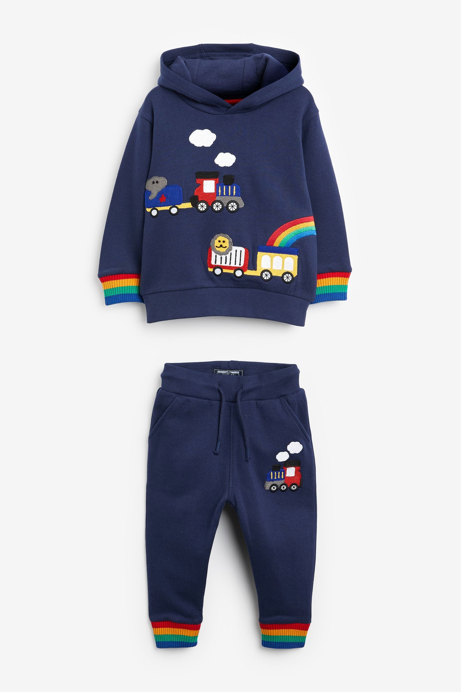 Blue Embroidered Blue Hoodie and Jogger Set (3mths-7yrs)