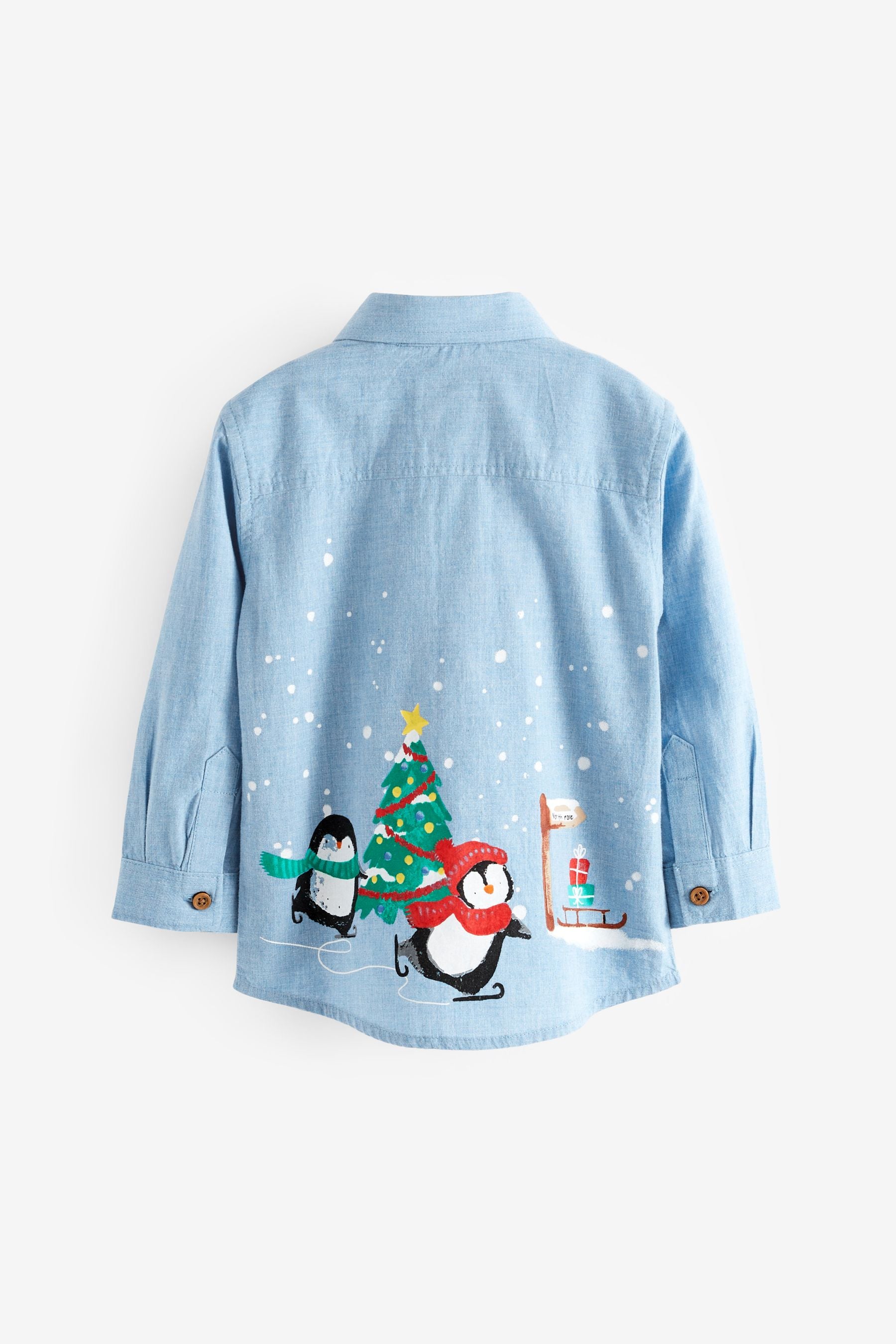 Blue Border Print Long Sleeve Christmas Shirt (3mths-7yrs)