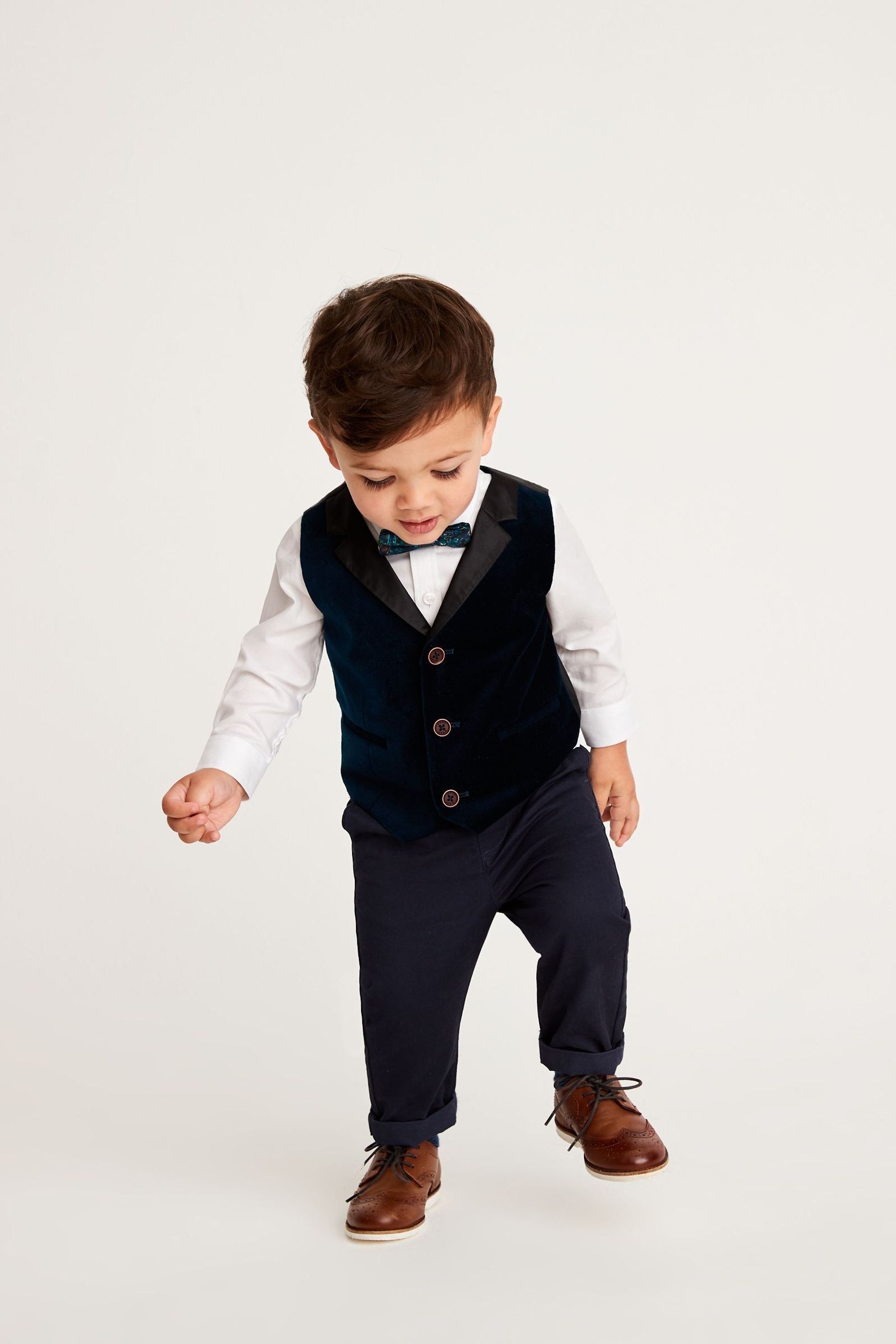 Teal Blue Waistcoat Set With Shirt & Bow Tie (3mths-7yrs)