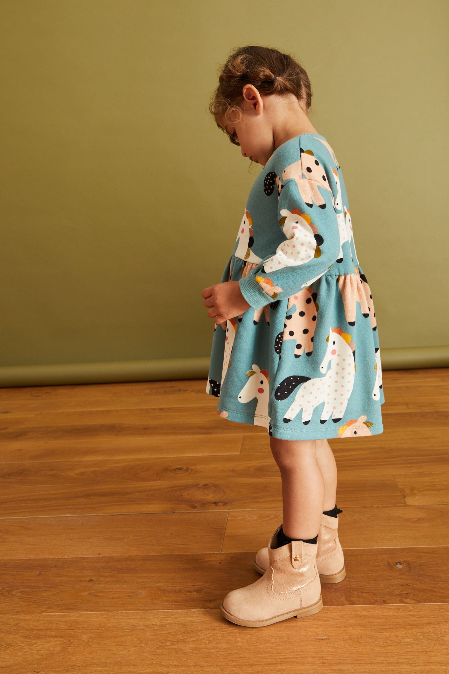 Teal Unicorn Printed Sweat Dress (3mths-7yrs)