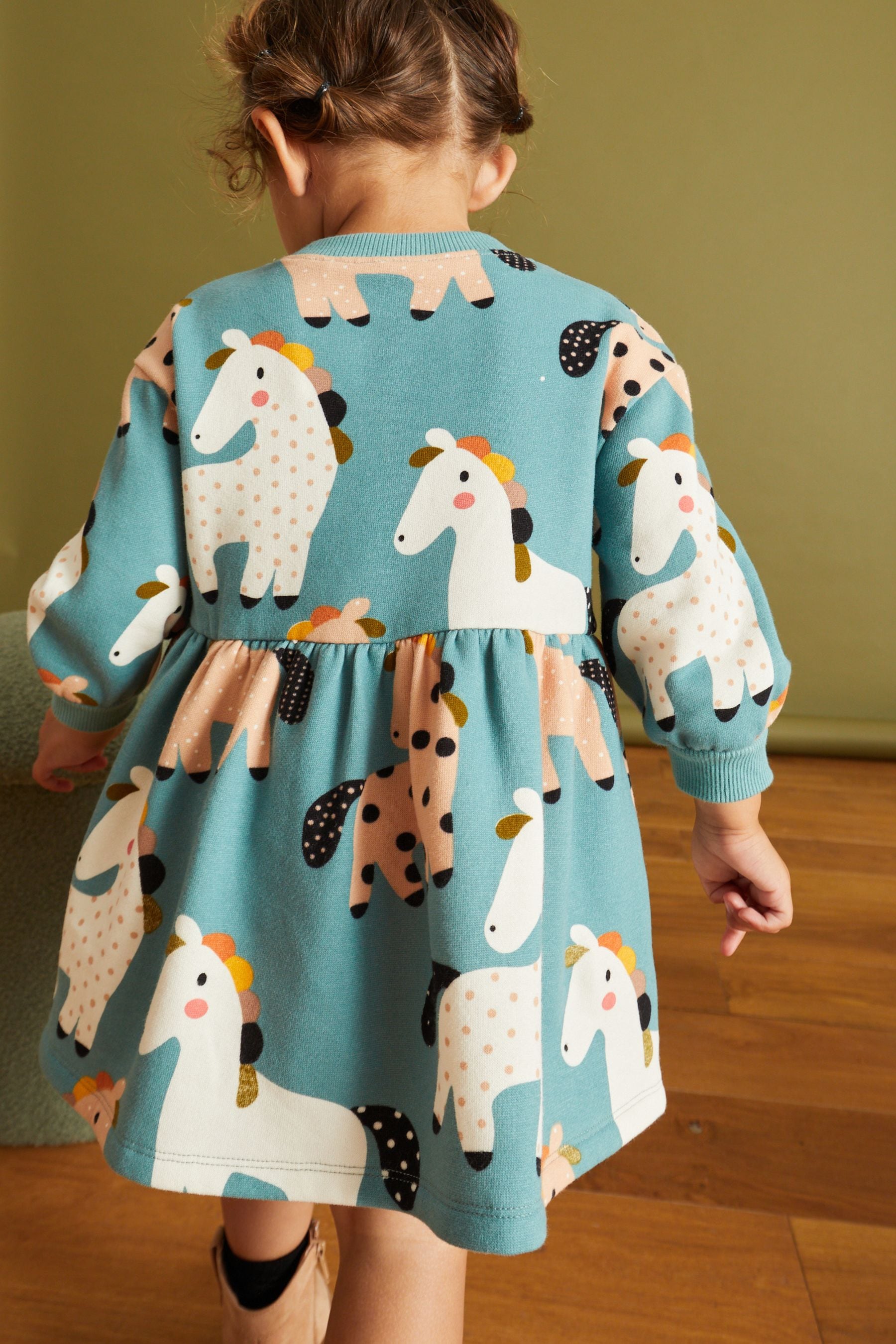 Teal Unicorn Printed Sweat Dress (3mths-7yrs)