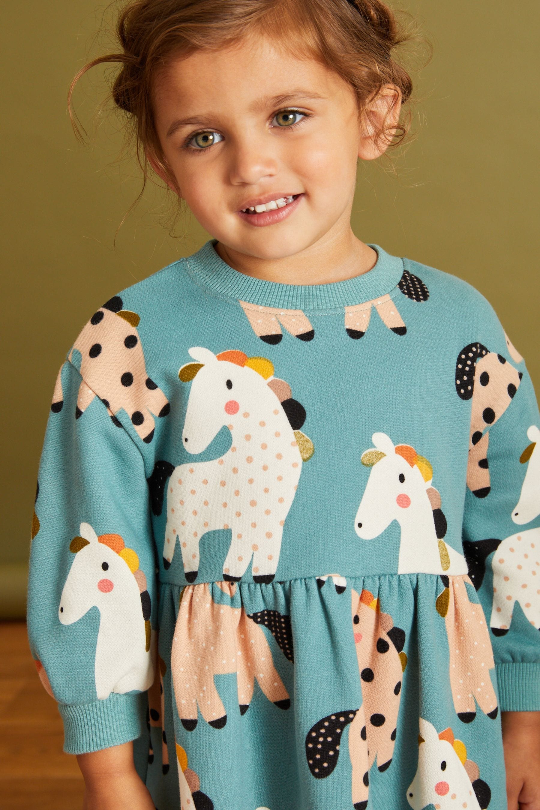 Teal Unicorn Printed Sweat Dress (3mths-7yrs)