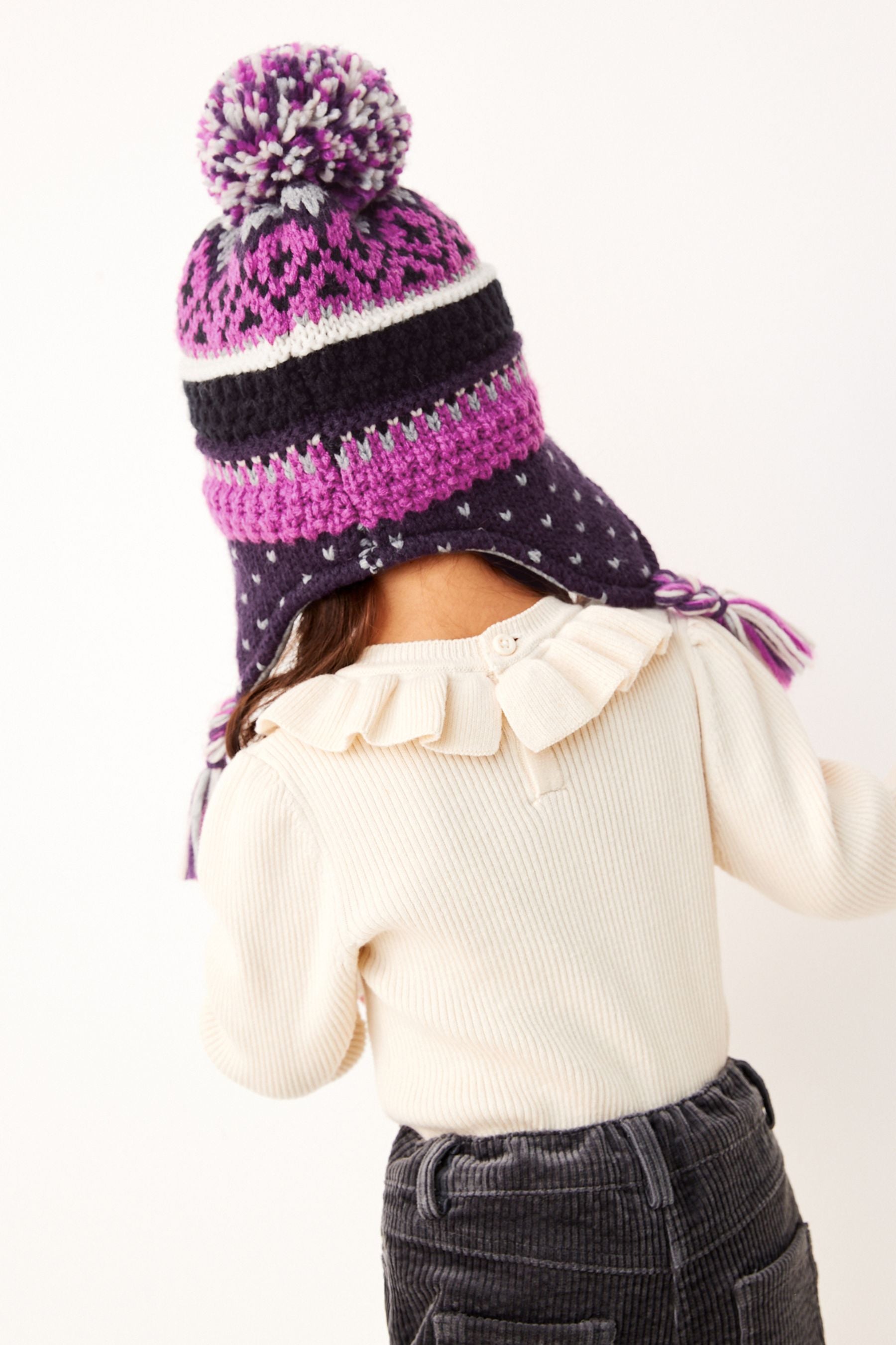 Pink/Lime Green Fairisle Pattern Trapper Hat (3mths-13yrs)