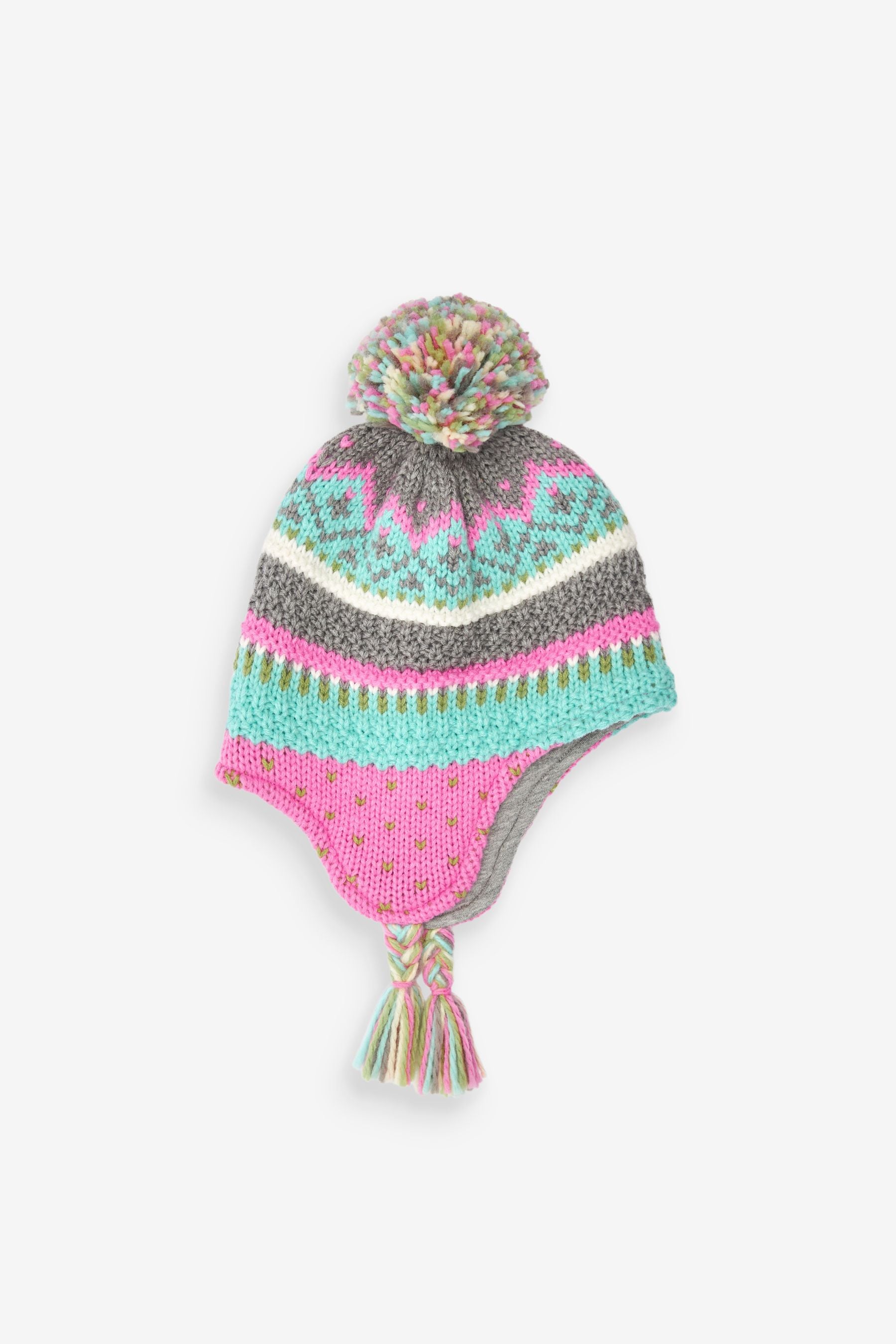 Pink/Lime Green Fairisle Pattern Trapper Hat (3mths-13yrs)