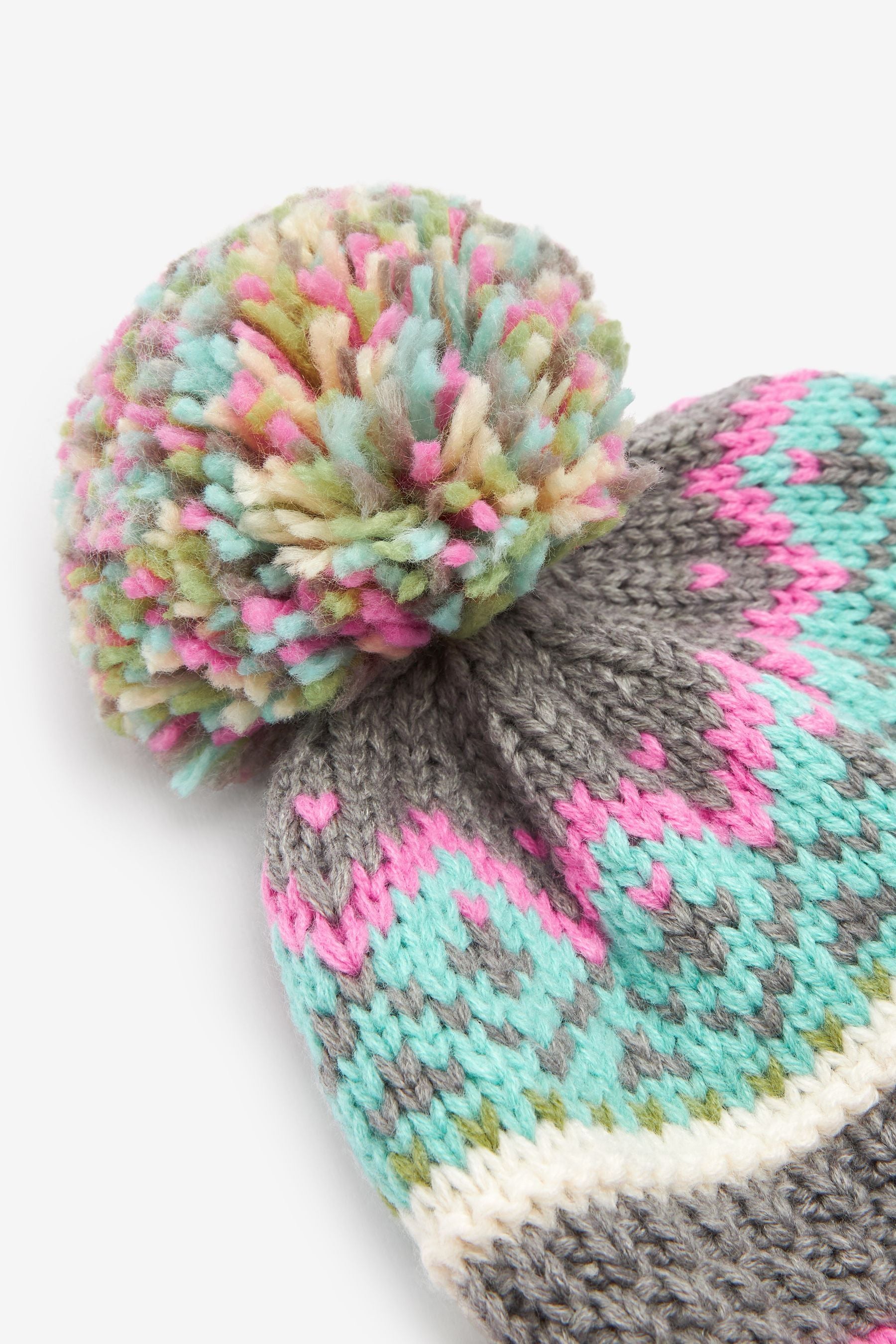 Pink/Lime Green Fairisle Pattern Trapper Hat (3mths-13yrs)