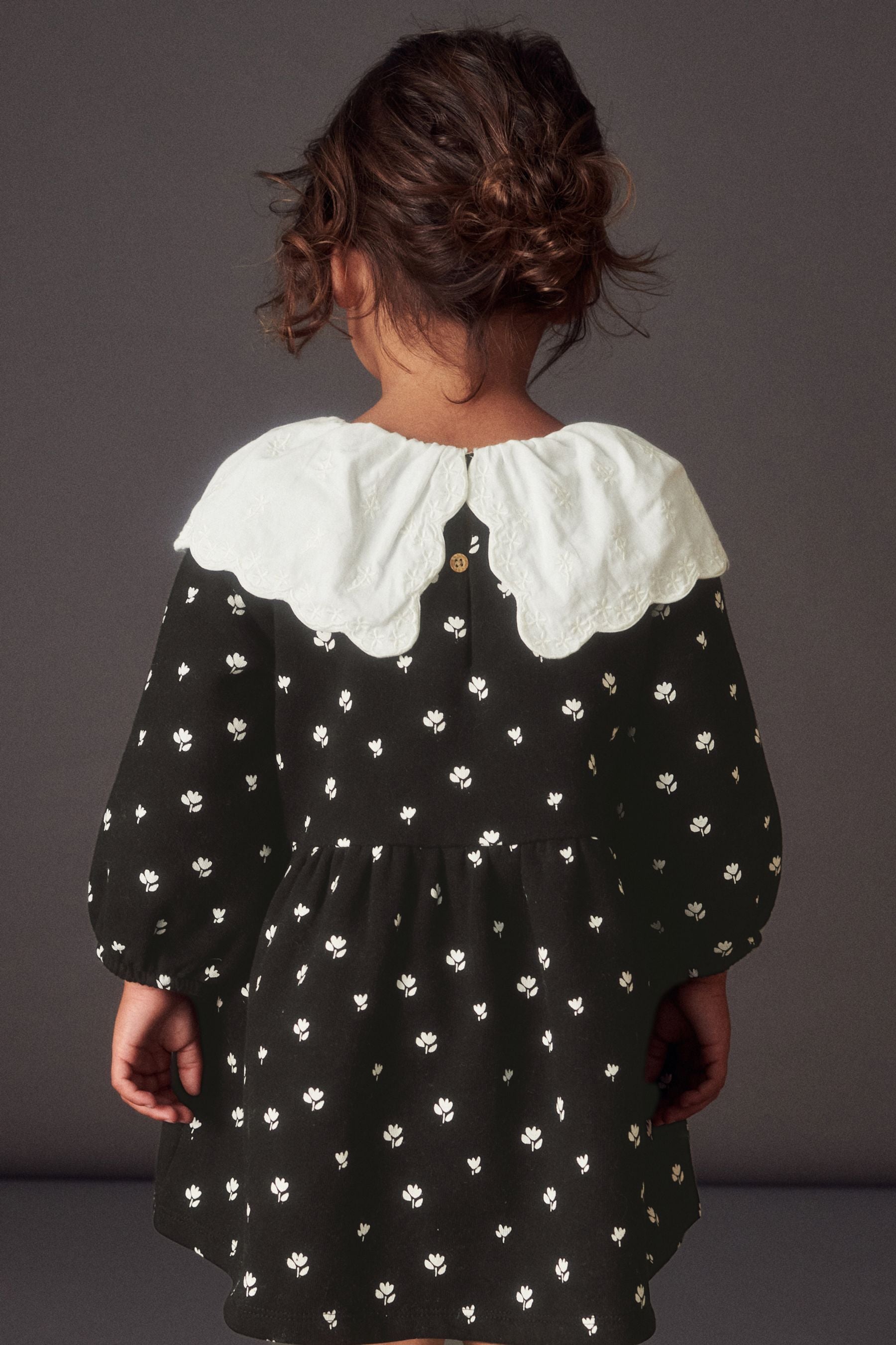 Black/White Broderie Collared Sweat Dress (3mths-7yrs)