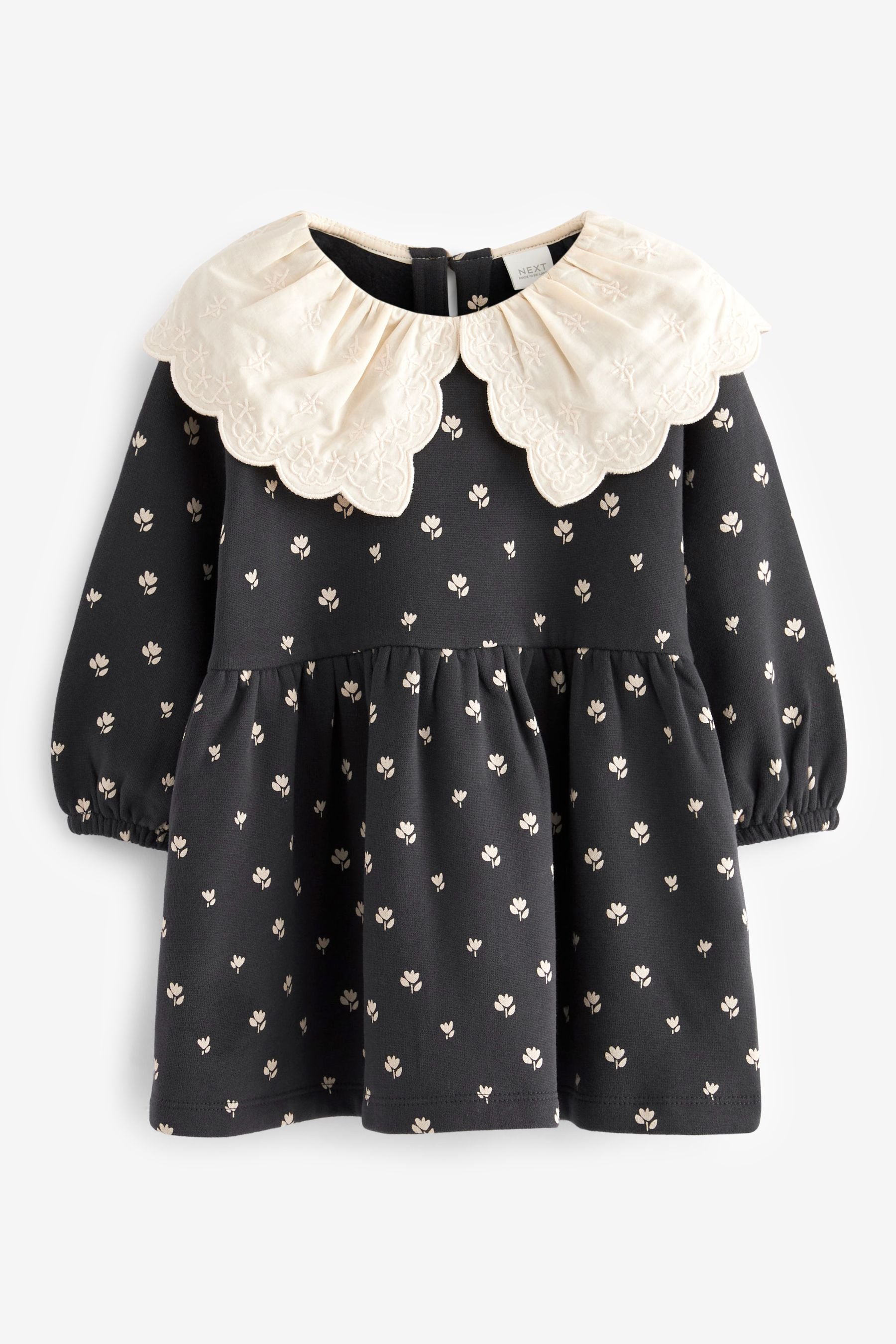 Black/White Broderie Collared Sweat Dress (3mths-7yrs)