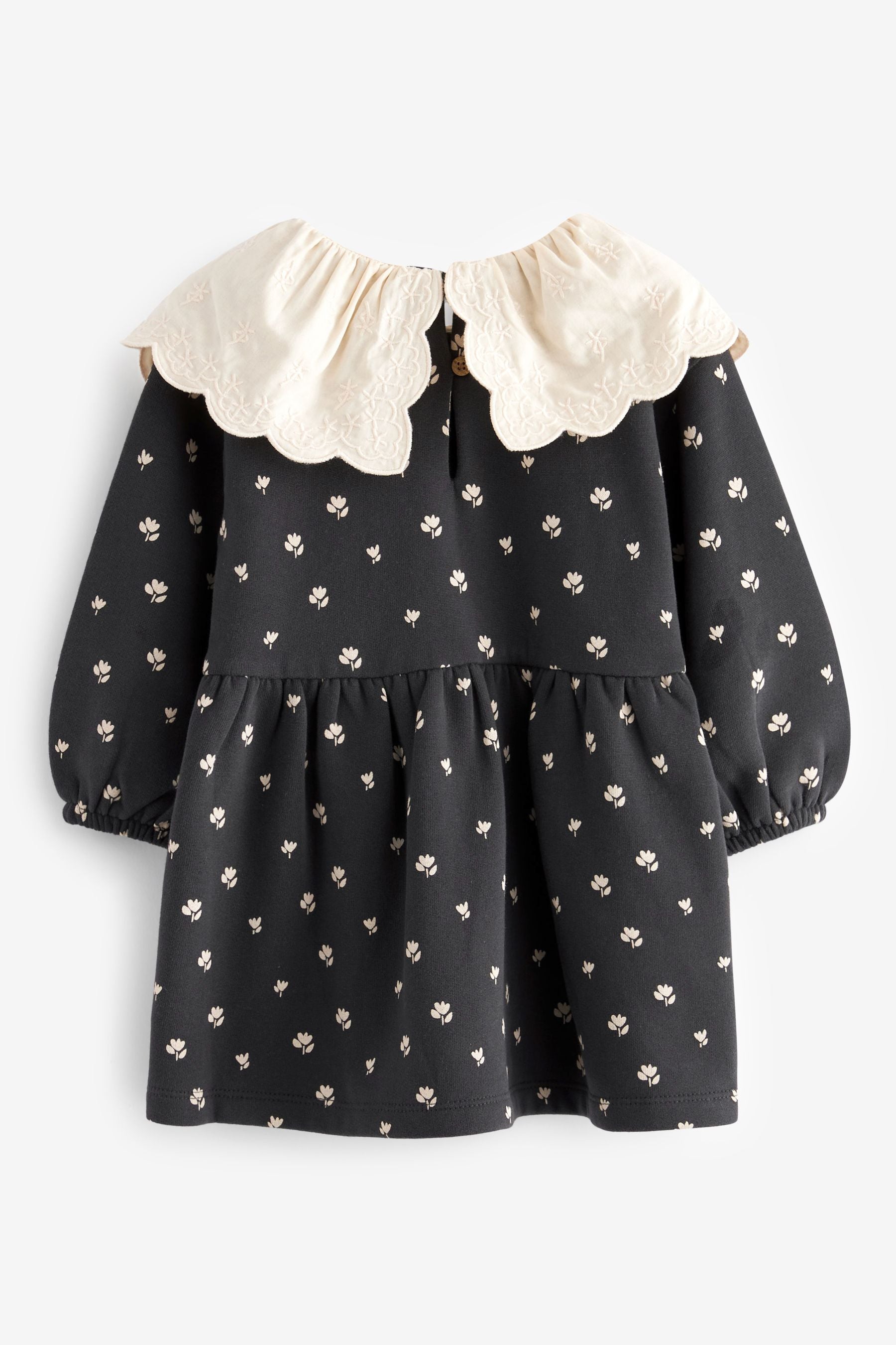 Black/White Broderie Collared Sweat Dress (3mths-7yrs)