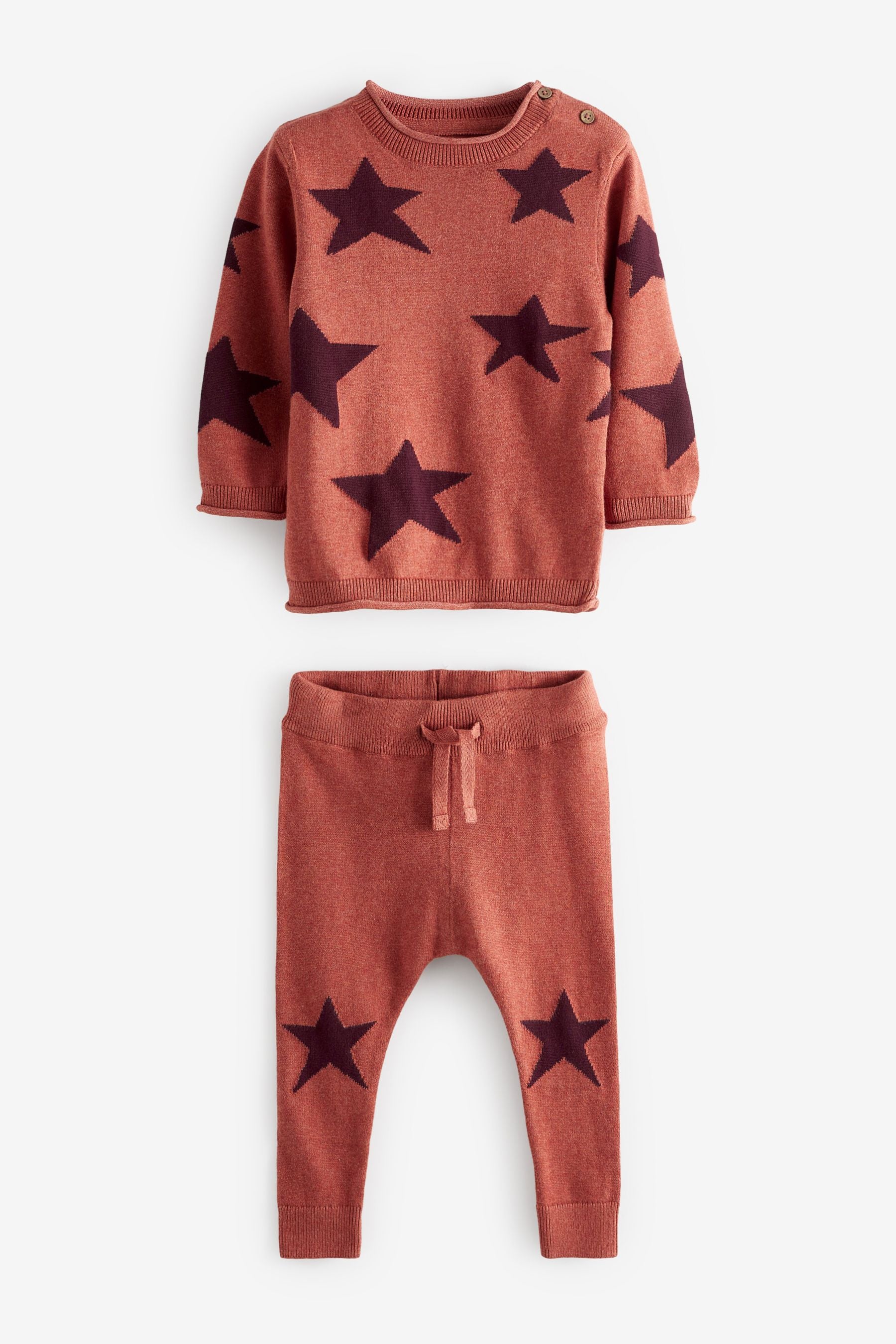 Rust Brown Star Printed Jumper Set (3mths-7yrs)