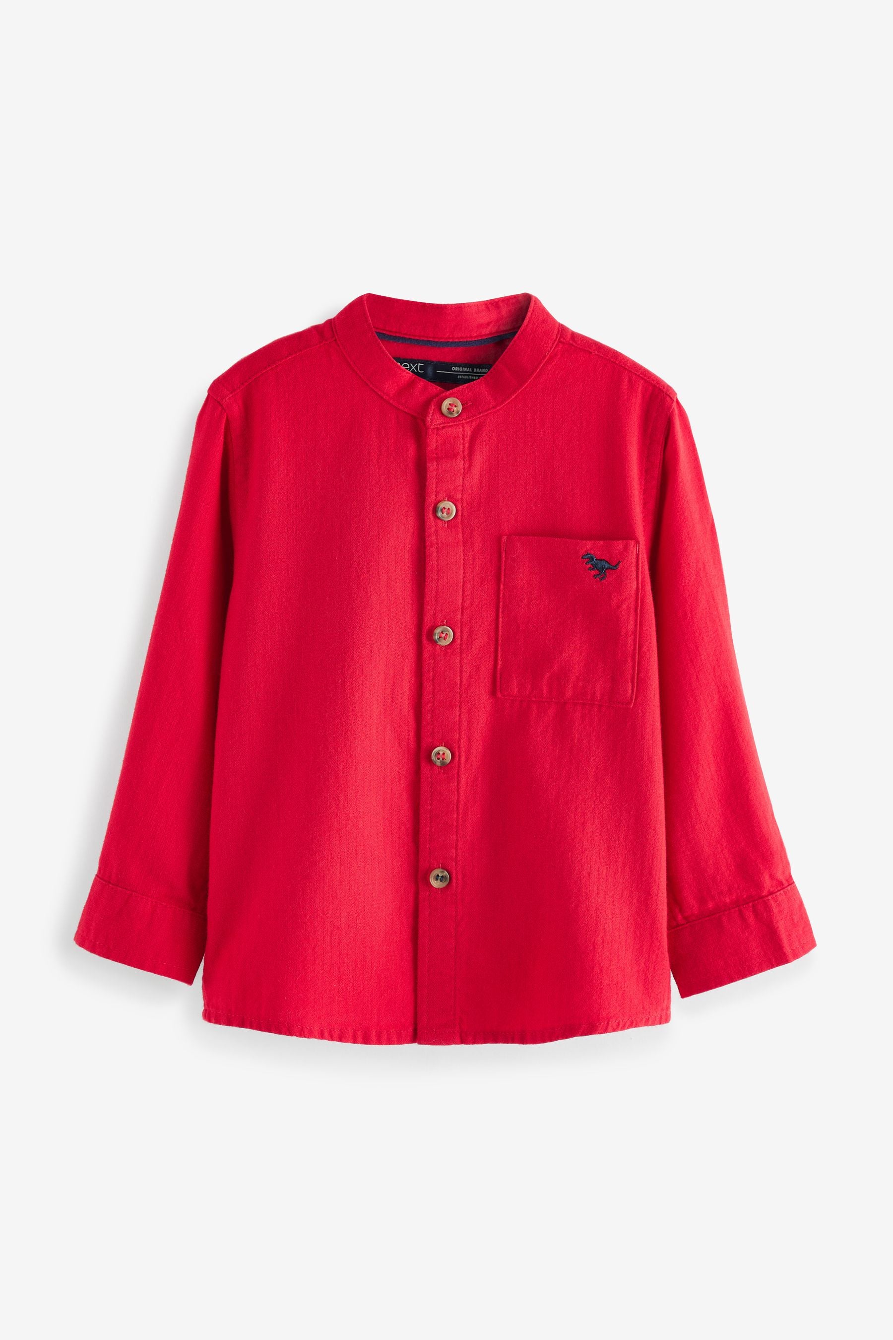 Red Long Sleeve Grandad Collar Shirt (3mths-7yrs)