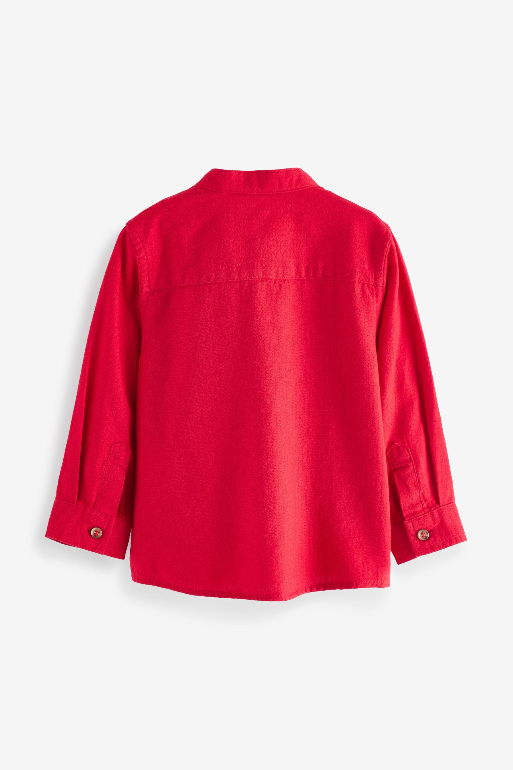 Red Long Sleeve Grandad Collar Shirt (3mths-7yrs)