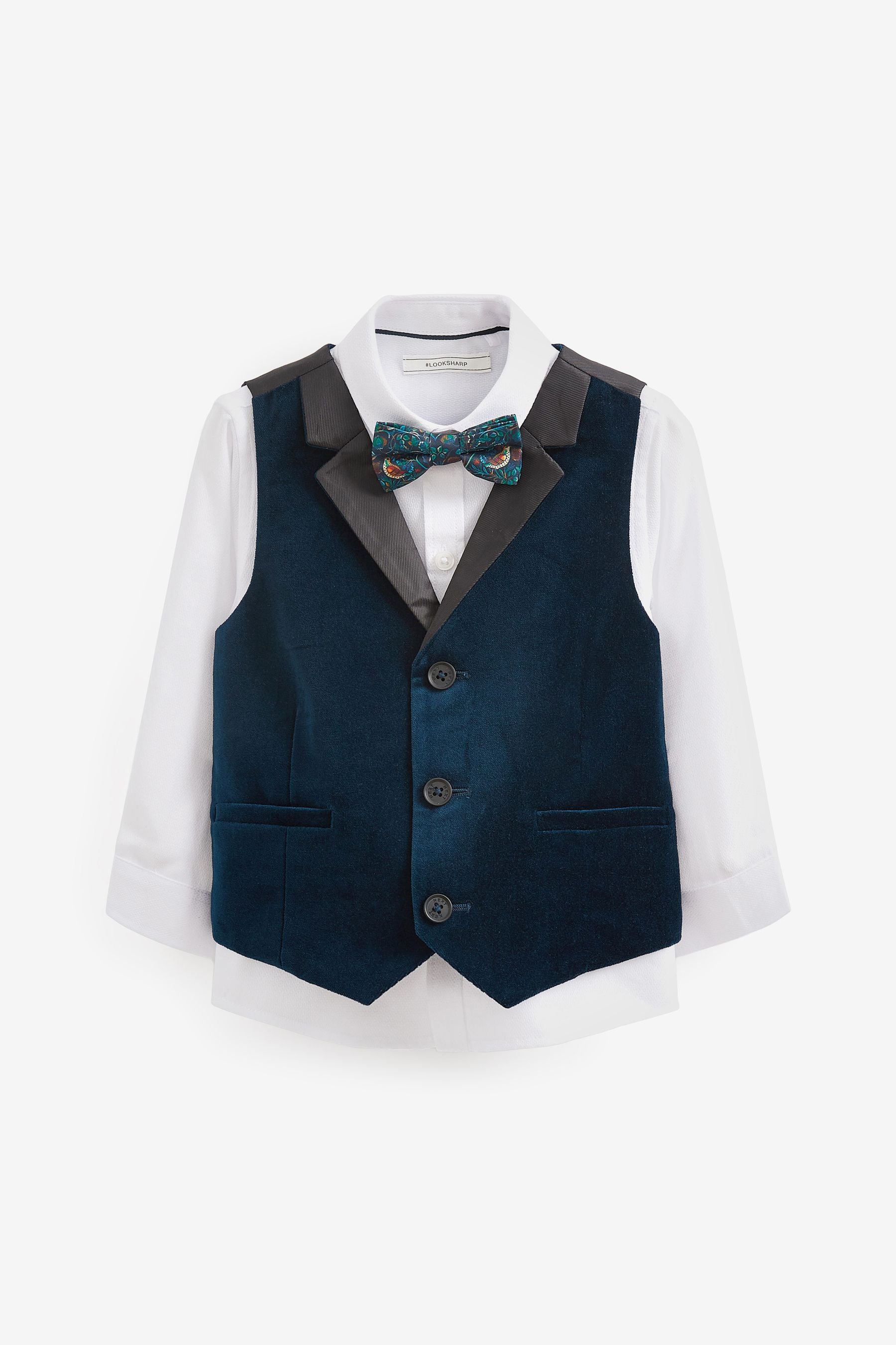 Teal Blue Waistcoat Set With Shirt & Bow Tie (3mths-7yrs)