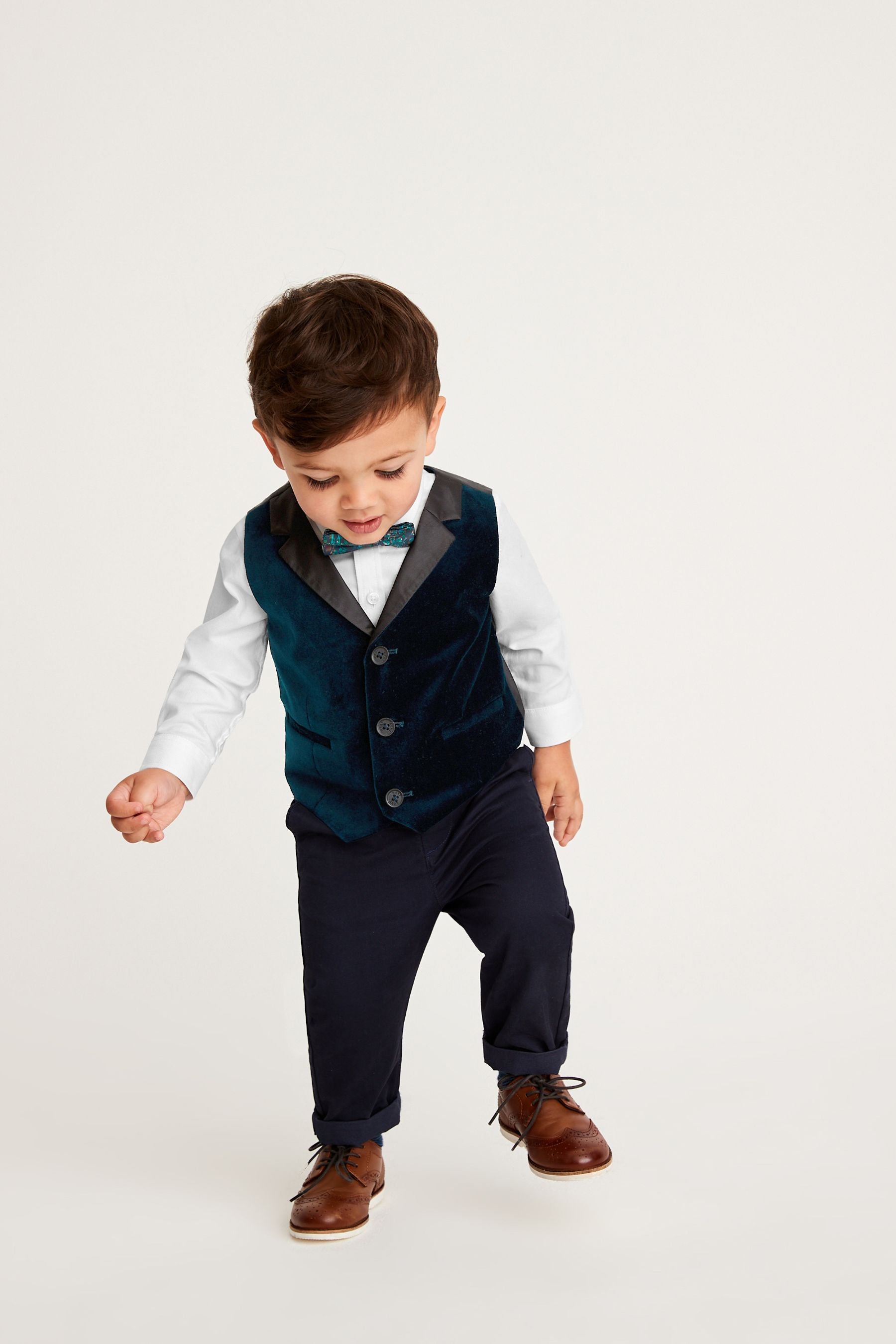 Teal Blue Waistcoat Set With Shirt & Bow Tie (3mths-7yrs)