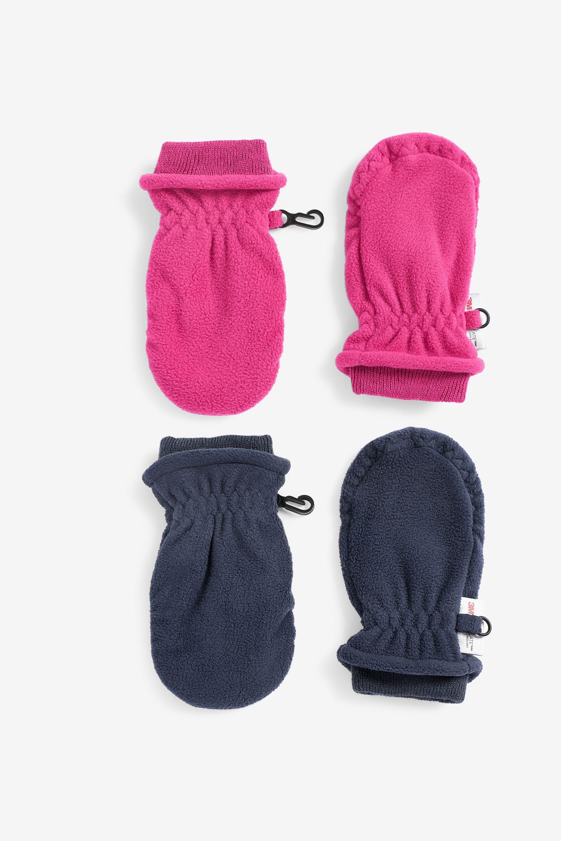 Navy Blue/Pink 2 Pack Thermal Fleece Mitts (3mths-6yrs)