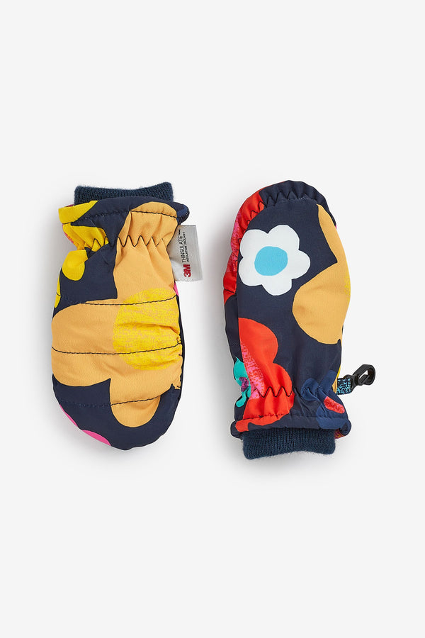 Navy Blue Floral Thermal Ski Mittens (3mths-6yrs)