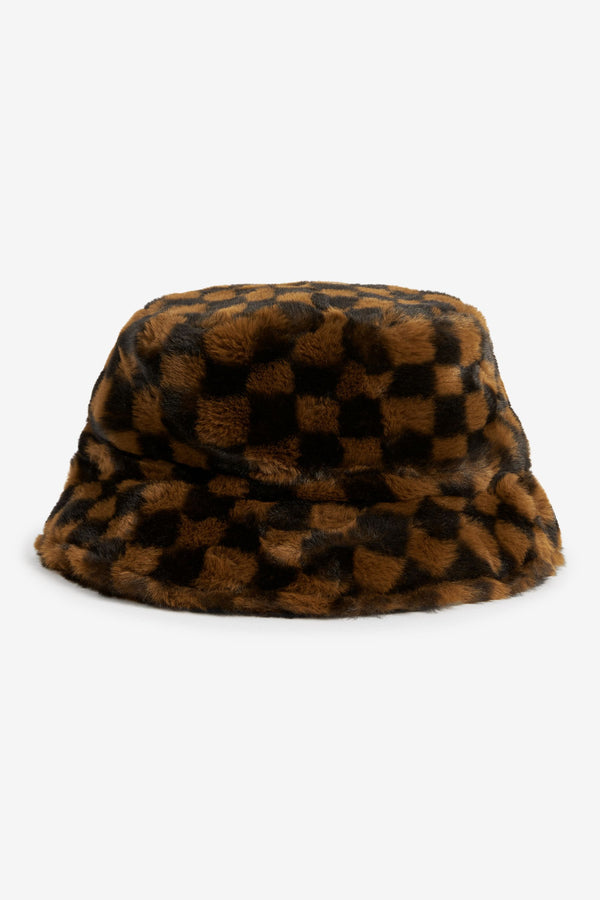 Black/Tan Brown Faux Fur Bucket Hat (3-16yrs)