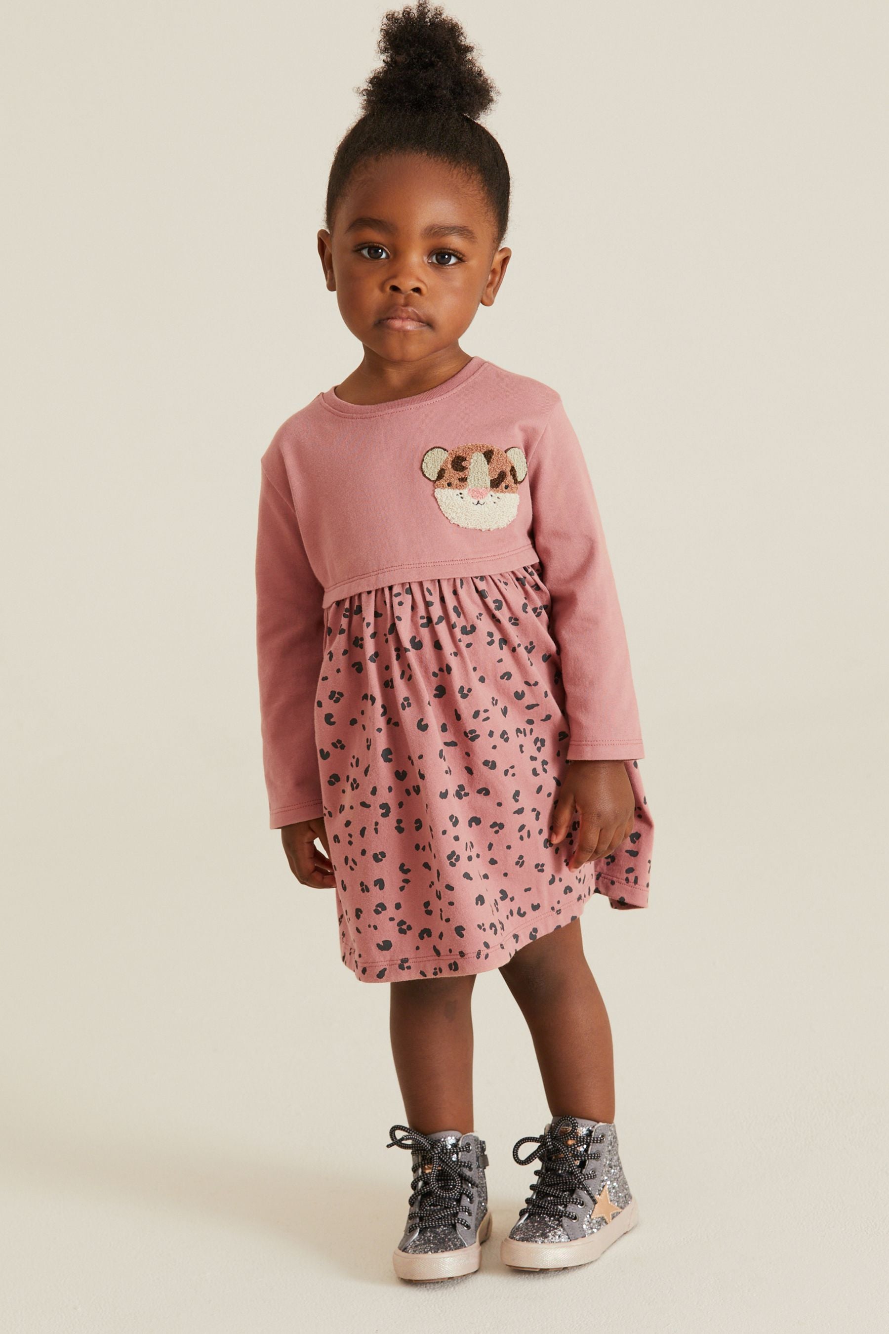 Rust Bear Long Sleeve Appliquééé Jersey Dress (3mths-7yrs)