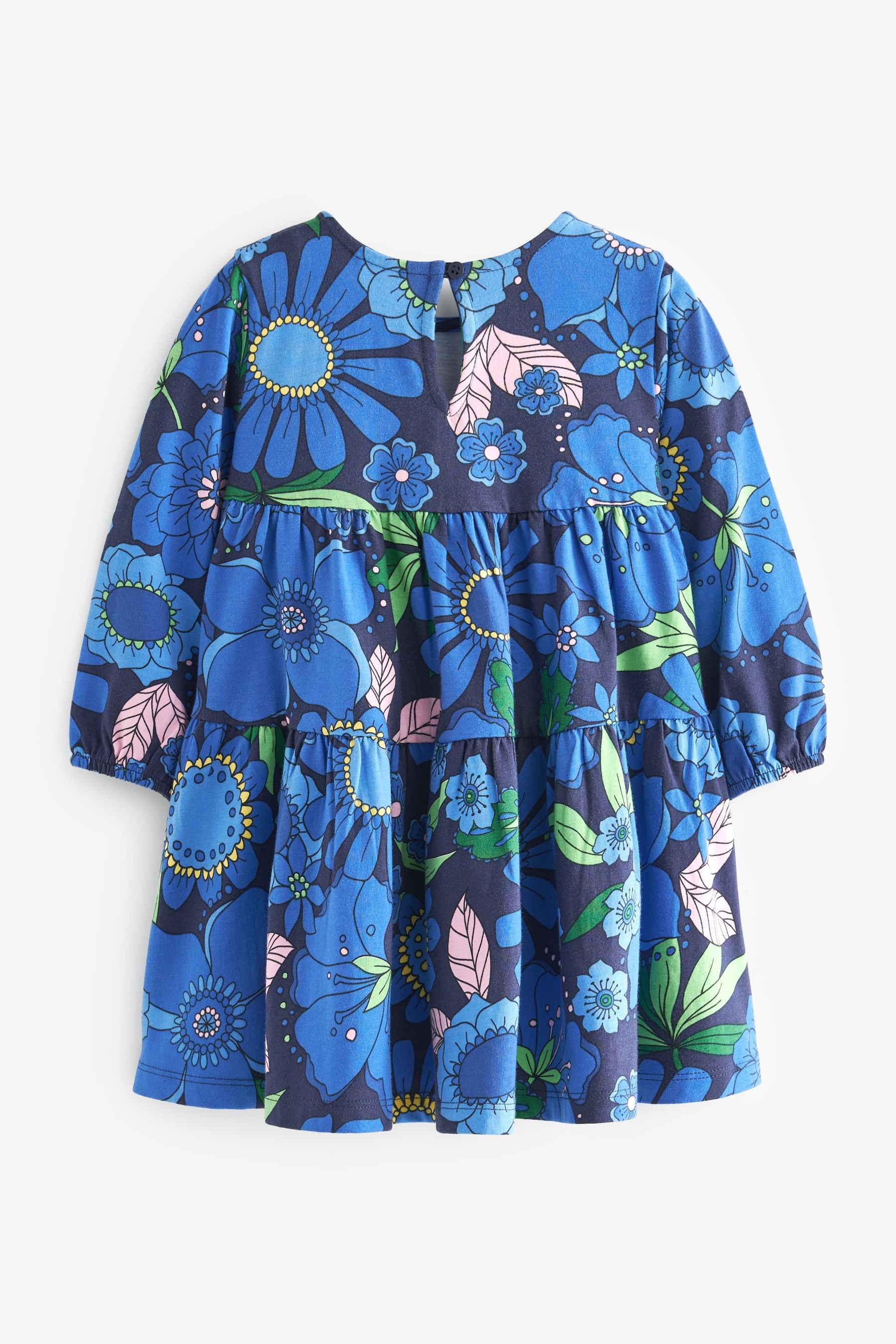 Bright Blue Floral Long Sleeve Jersey Dress (3mths-7yrs)